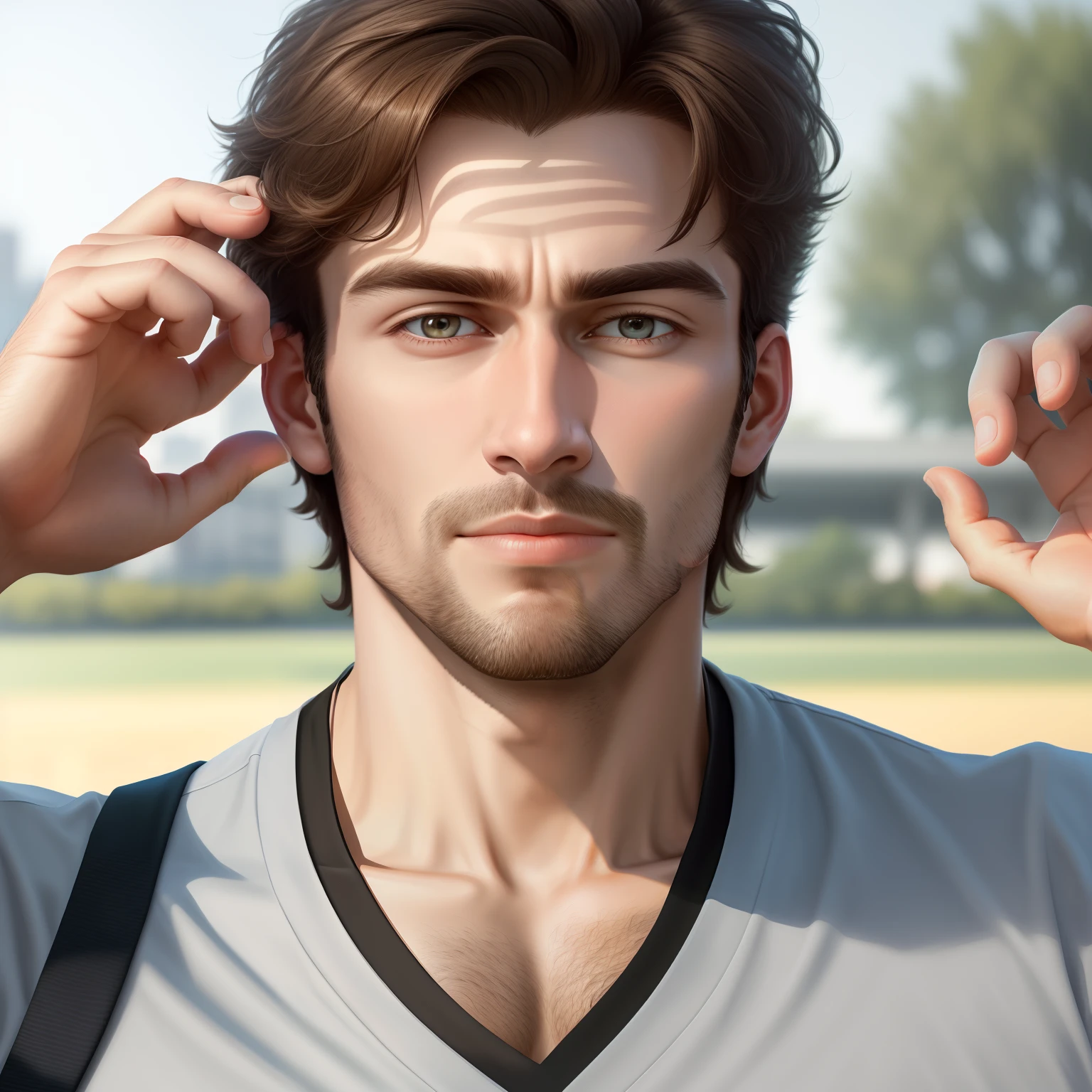 The most handsome man in the world，sportrait，8K，detailedbackground，Morning，school ground，full bodyesbian