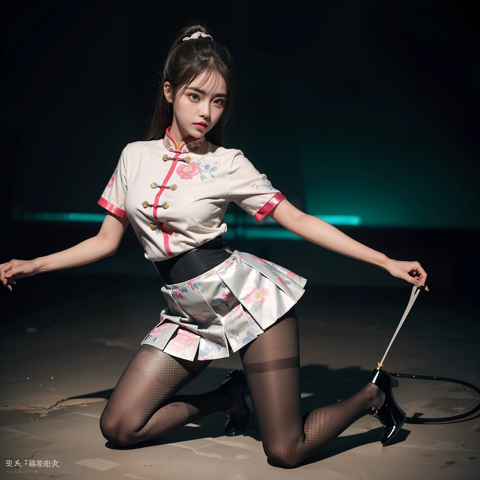 best qualtiy，tmasterpiece，超高分辨率，（fidelity：1.4），RAW photogr，1girl，long leges，deep shading，Dark theme，Wearing white stockings，