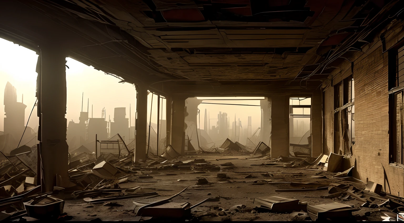 post-apocalyptic[city:3]interiors，wasteland,post-apocalyptic,desolate,barren,The ruins of tall buildings, broken cities，Huge piles of ruins of tall buildings，(ruined buildings:1.2),(cracked ground:1.1),(overgrown vegetation:1.1),survivor,(dusty clothes:1.1),(tattered clothing:1.1),(determined expression:1.2),(worn-out boots:1.1),(scavenging tools:1.1),lanterns,(ding-dong effect lights:1.2),(flickering glow:1.1),(dimly lit surroundings:1.1),(mysterious shadows:1.2),(contrasting light and darkness:1.3),(ominous atmosphere:1.2),(suspenseful mood:1.1),(eerie ambiance:1.1),(dramatic lighting:1.2),(dynamic composition:1.3),(gritty details:1.1),(weathered lanterns:1.1),(rustic charm:1.1),(dystopian setting:1.2),(hauntingly beautiful:1.3),(industrial elements:1.1),(dramatic sky:1.1),(distant horizon:1.1),(subtle color palette:1.1).,truth,(realistic,:1.3)