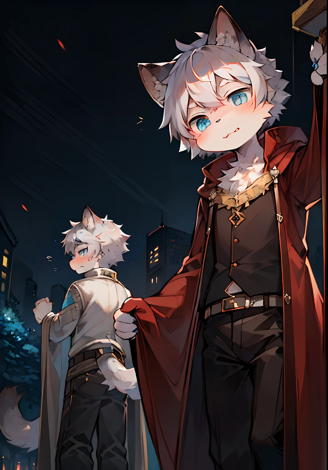 (ambiente dark:0.8),masterpiece,high quality,abstract res,digital painting\(artwork\), by dagasi, yupa,kiyosan,(anthro,fluffy fur,character focus:1.1),anthro male cat,short hair,portrait , eyes with brightness, in a panoramic view, Character focus.(detailedbackground:0.7), 独奏, shaggy, shaggy male, malefocus, anthr,(Full Body Furry, Fluffy tail, White fur, Ice blue eyes, Gray hair:1.2), (felid、Vampires、cloaks:1.2),(external、the night、parks:1.1)