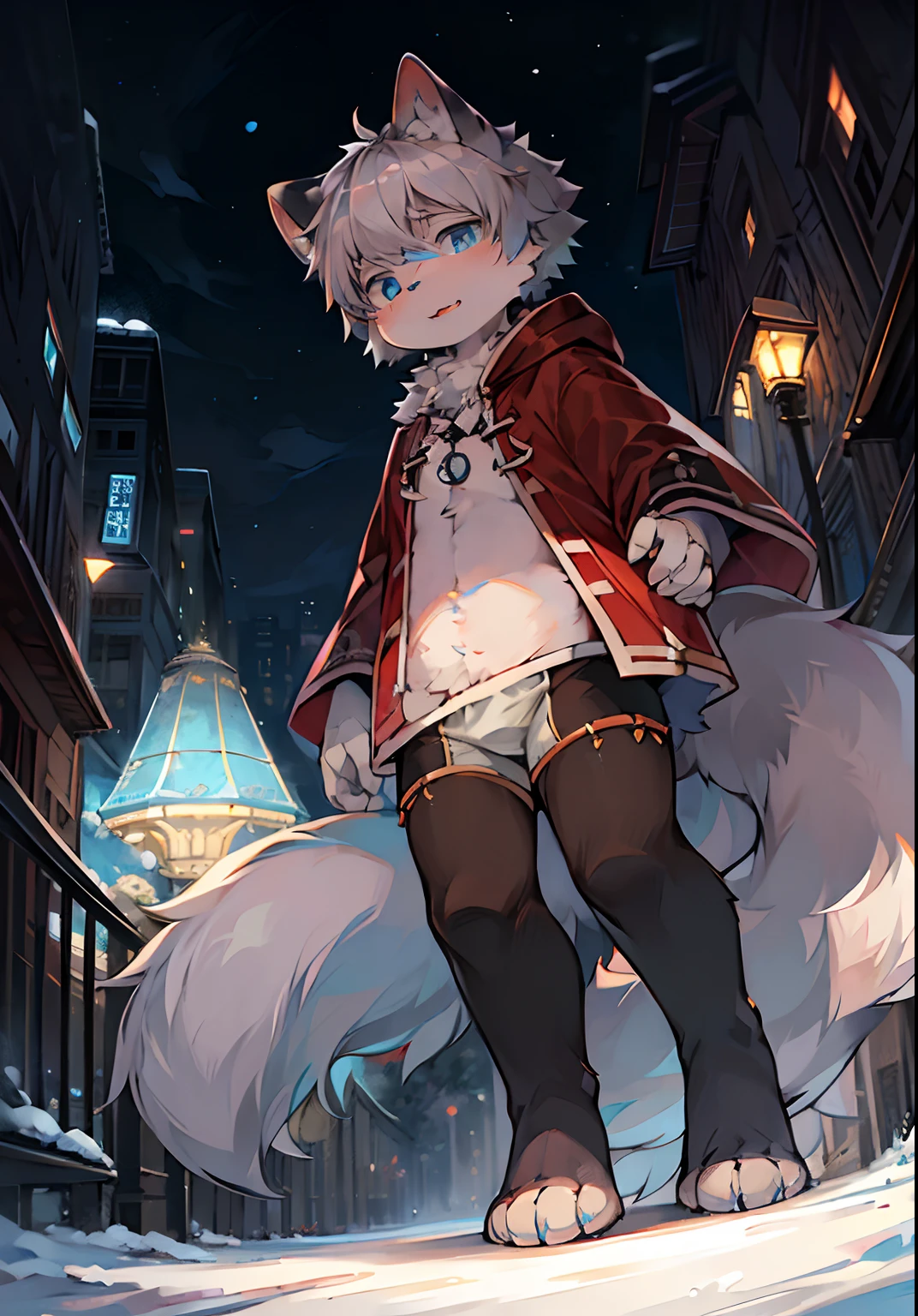 (ambiente dark:0.8),Masterpiece,High quality,abstract res,Digital painting\(artwork of a\), by Dagasi, Yupa,Kiyosan,(anthro,Fluffy fur,Character focus:1.1),anthro male cat,Short hair,Portrait , eyes with brightness, in a panoramic view, Character focus.(detailedbackground:0.7), 独奏, shaggy, shaggy male, malefocus, anthr,(Full Body Furry, Fluffy tail, White fur, Ice blue eyes, Gray hair:1.2), (felid、cloaks：1.2），（External、the night、parks：1.1）