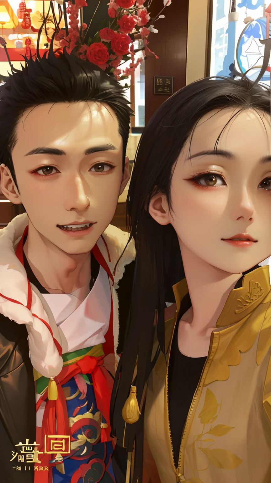 Two people pose for photos together in the restaurant, Ruan Jia and Fenghua Zhong, justin sun, zmonzheng, Cai Xukun, Li Zixin, cute couple, couple, jia zhangke, jinyiwei, ruan jia and brom, shaxi, Lu Ji, yiqiang and shurakrgt