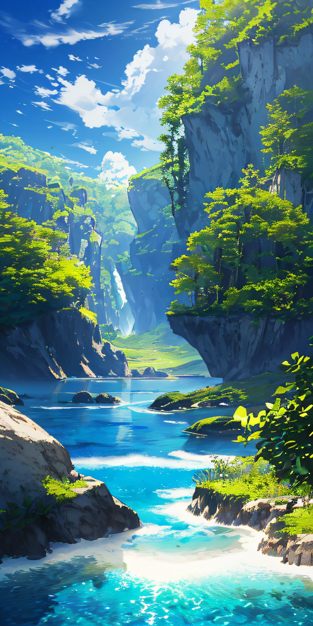 tmasterpiece, best qualtiy, (Very detailed CG unity 8K wallpaper) (best qualtiy), No Man,(Most Best Illustration), (Best shadow) Nature', Blue sea, Light Tracking, ultra - detailed, glarelight, cinematric light, Soft light --v6
