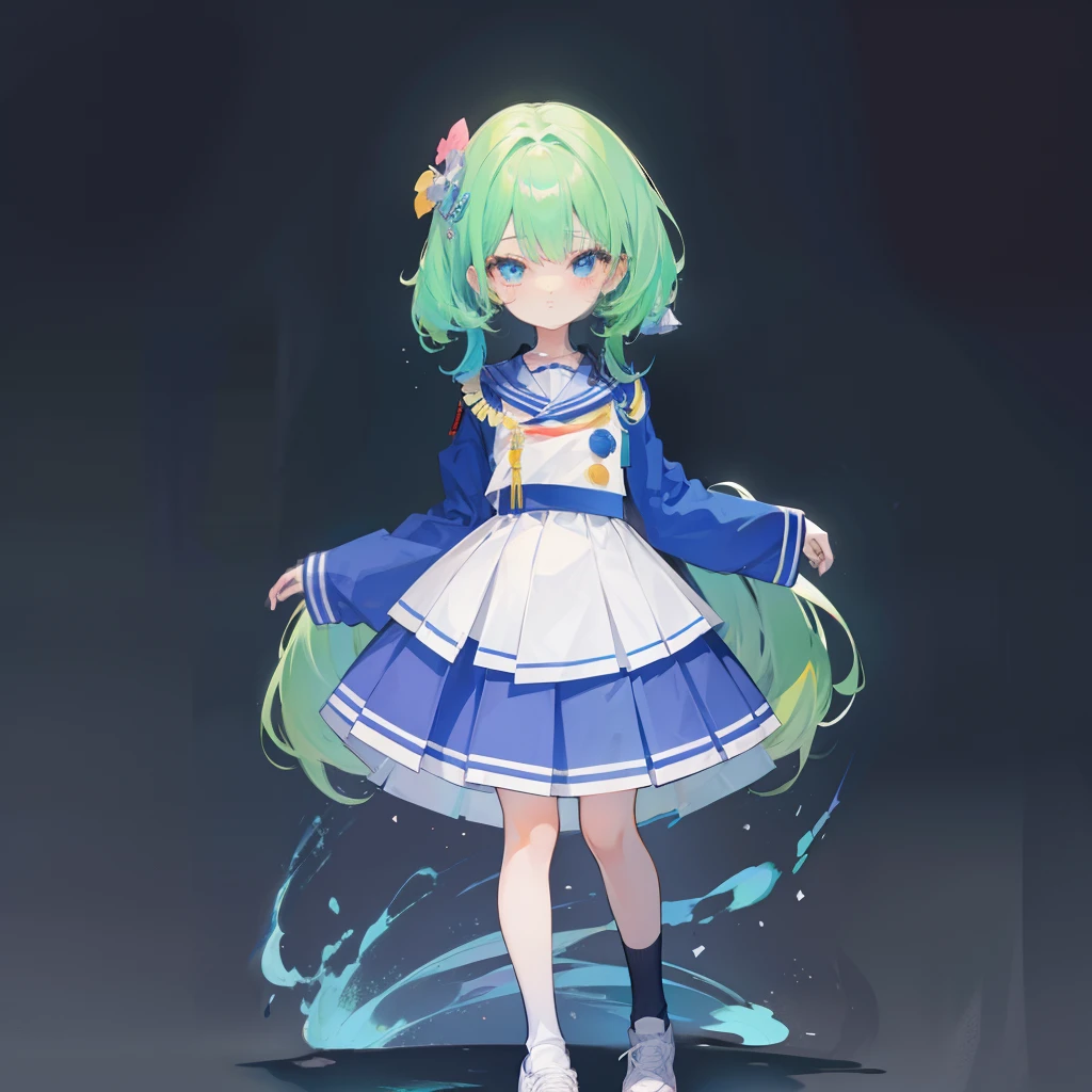 coloured with lots of colour,Beautiful and cute hair with fluorescent hair,Wearing the uniform of JK for Korean high school girls,pleatedskirt,It is a cute and cute little