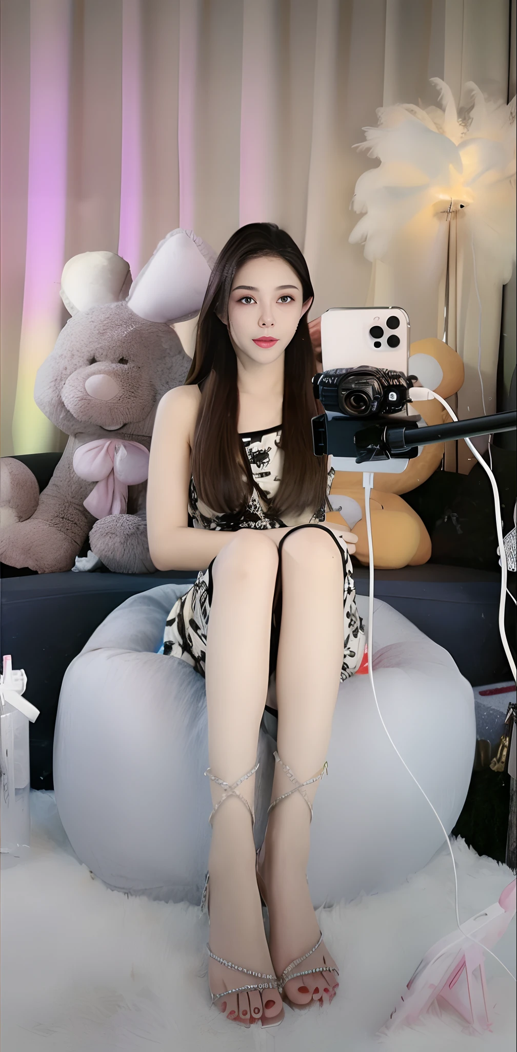 Woman sitting on bed with camera and mobile phone, belle delphine, skydoll noa, Ruan cute vtuber, high quality upload, e - girl, E-Girl, 8k selfie photograph, trending at cgstation, Instagram model, Cartoon Cute, jia, photo of slim girl, trending on cgstation