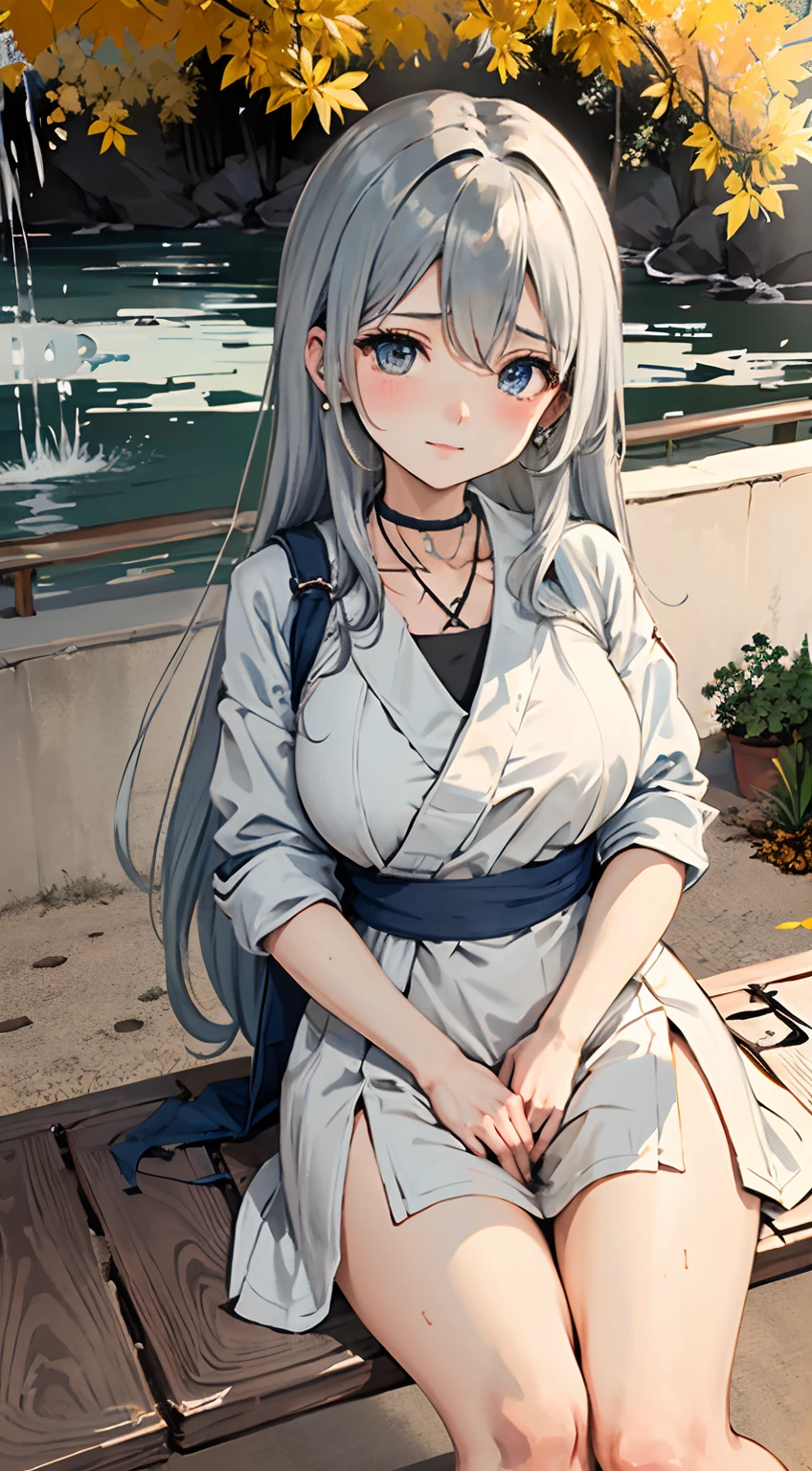 absurderes， 1girll， Be red in the face， （Realistis：1.5）， （tmasterpiece， the Extremely Detailed CG Unity 8K Wallpapers， best qualtiy， A high resolution：1.2）， （Supergianthugebreasts_Detailed， hyper HD：1.2）， lighting perfect， distinctive， （1girll：1.4）， looking at viewert， unreal-engine， Sideslit， s the perfect face， 详细的脸， Perfect body， beautidful eyes， Nice face， （Bright Skin：1.4）， idoly， ulzang-6500-v1.1，，（（mediuml breasts ）），（a narrow waist），（blond hairbl，dual horsetail），（（in a school）），（choker necklace），（（Hanfu）），（），（（park bench，）），ssmile，upper legs，upper legs，upper legs（full bodyesbian：1.4），By bangs，（eye glass）），sharp sharp eyes，Peck the corners of the mouth，silver earring，