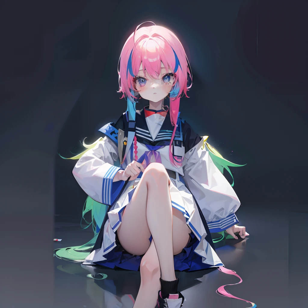 Colorful and fluorescent hair,Wearing the uniform of a Korean high school girl,It is a cute and cute little