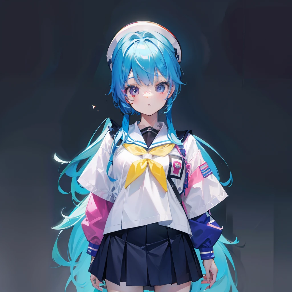 Colorful and fluorescent hair,Wearing the uniform of a Korean high school girl,It is a cute and cute little loli