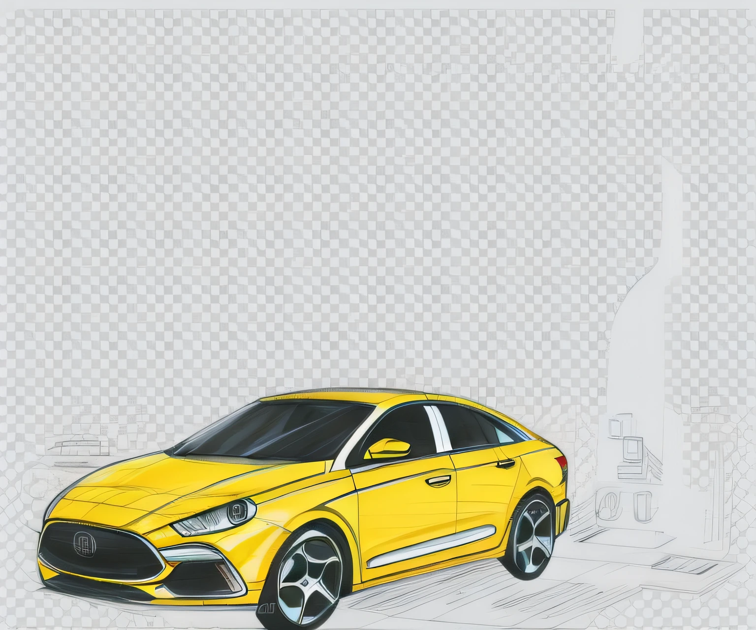 a yellow car，vehicle illustration, The background is a web design icon, Advanced technology, stylized illustration，Automobile trading platform system,Illustration line art style, car sketch, 1 : 1 hyper illustration, car design, made with illustrator, background is white, on clear background, vehicle design, Airbrush illustration