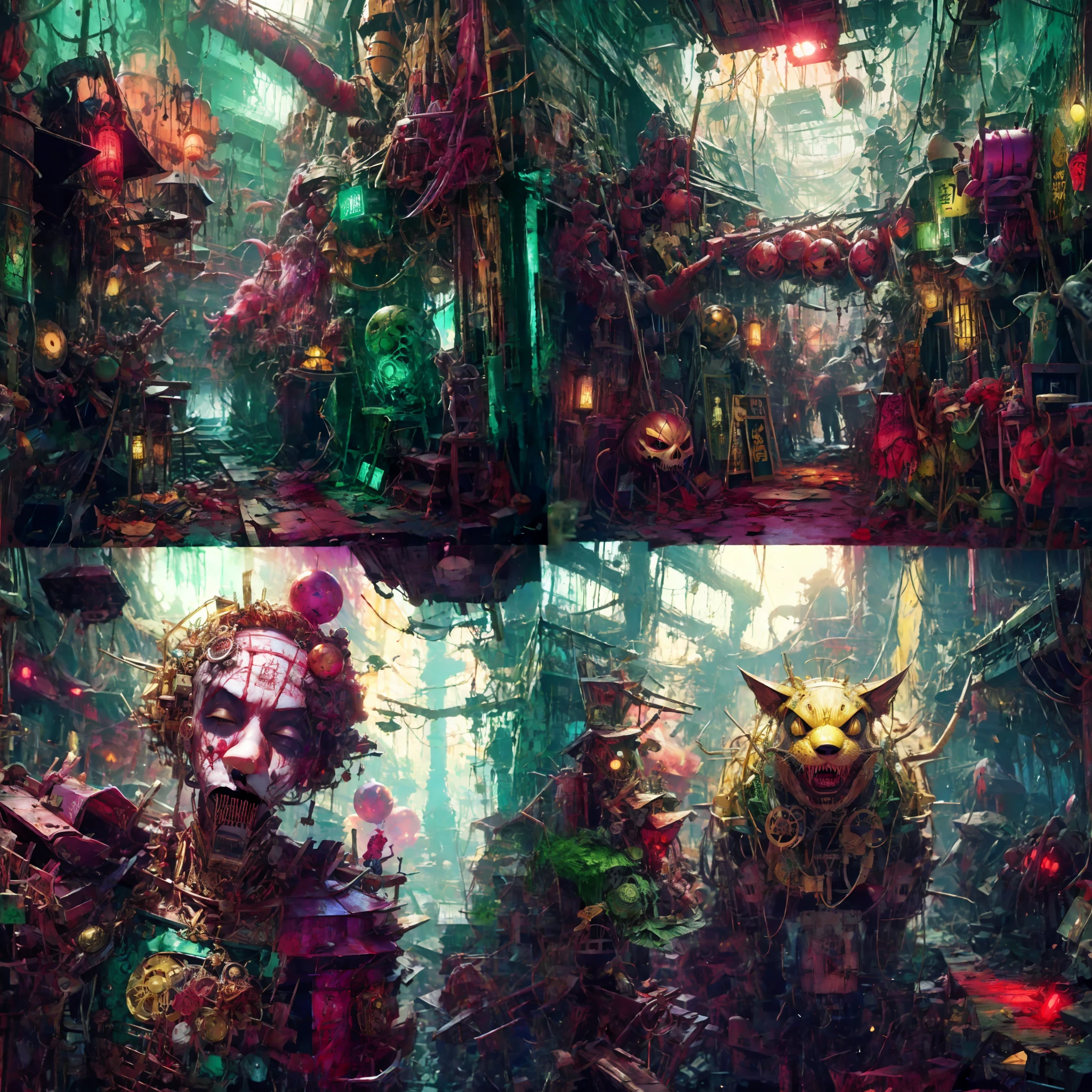arte de terror, Funk, Best quality, Masterpiece, 超高分辨率,halloween night,In horrible places, Damp, Abandoned underwater hospital,There are a lot of spooky clowns and zombies,Spooky dolls and angry vampires, Creepy, unnerving, unnerving, Terrifying, 80mm, horror lighting, Dynamic action