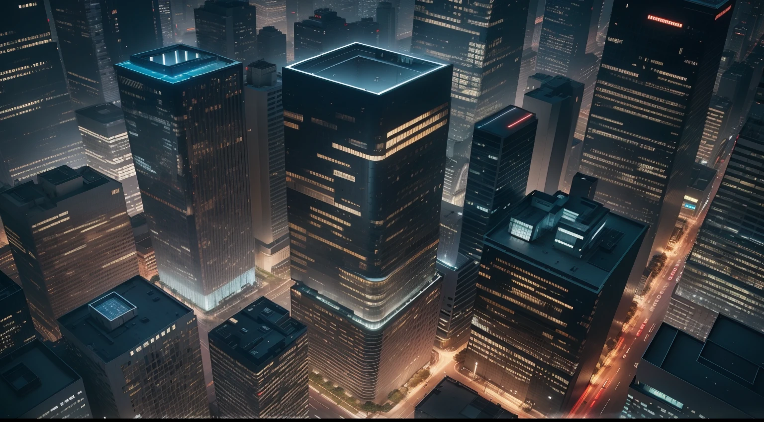 modernist office building, steel and glass exterior, minimalist design, cutting-edge technology, architecture in year 2050, very detailed, ultra detailed, future city, city image Tokyo, photo taken from the sky showing the whole city, extra detailed