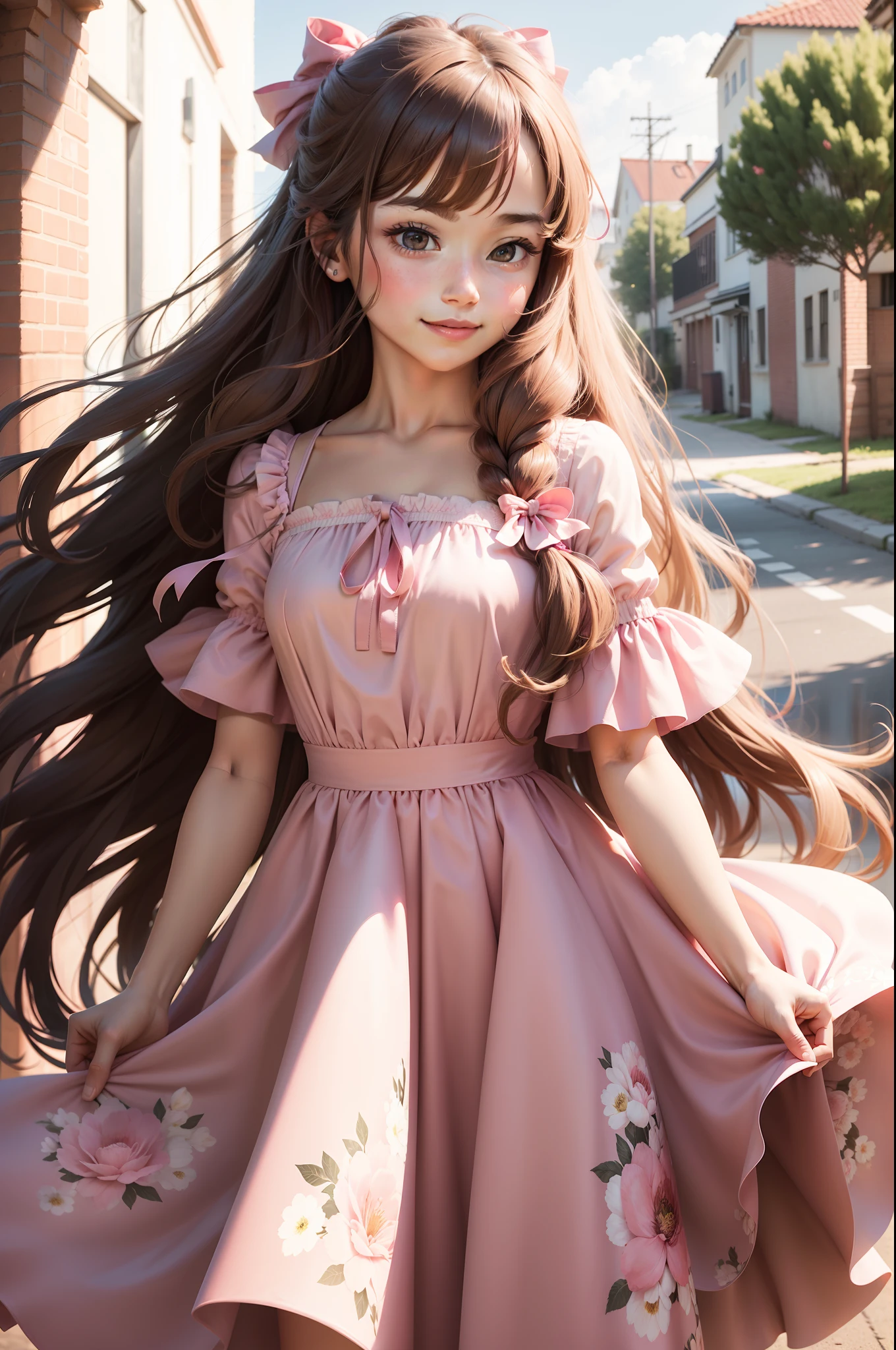 girl with long hair and a pink dress holding a cell phone, anime moe artstyle, official artwork, marin kitagawa fanart, high detailed official artwork, official anime artwork, clean detailed anime art, digital anime illustration, official illustration, anime visual of a cute girl, anime graphic illustration, anime illustration, high quality anime artstyle, official art, high resolution!!