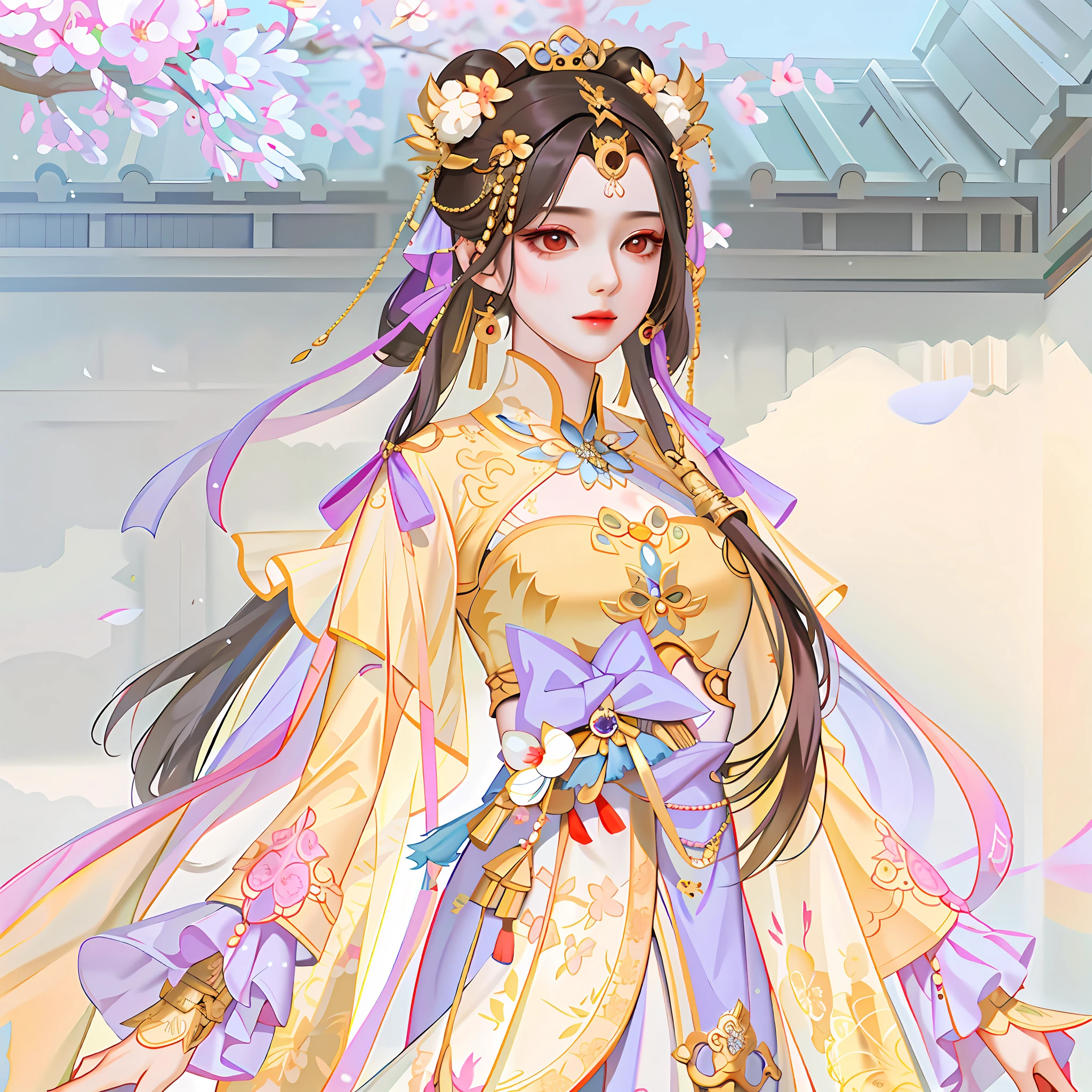 oriental girl，Works of masters，Best picture quality，Higher quality，high detal， 超高分辨率， 8K分辨率， depth of fields， cinematic photogtaphy， intricately details， carefully， meticuloso， glorious， max detail， extreme beautiful， （（（1girll， 独奏）））， 18yr old， long whitr hair， brunette color hair， white skinned， A picture， tmasterpiece， （Best picture quality）， Higher quality， high detal， 超高分辨率， in a panoramic view， Exquisite facial features， s the perfect face