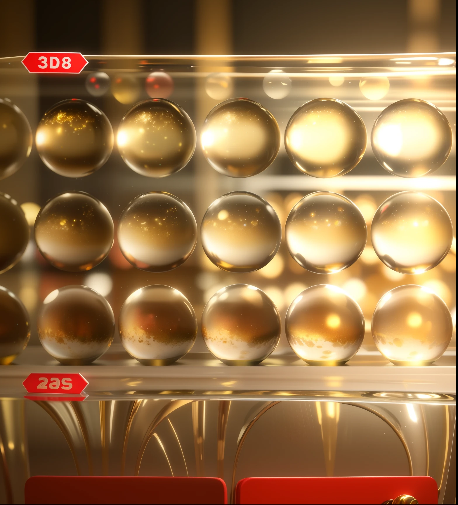 There was a glass bowl，There are many different types of glass balls inside, 8 k 3 d render ray traceing, gold refractions off water, vray caustics, cinema 4d ray traced, vray tracing, 3 d fluid simulation render, Vraytracing, crystal material, golden smooth material, super realistic render vray, shallow depth of field hdr 8 k