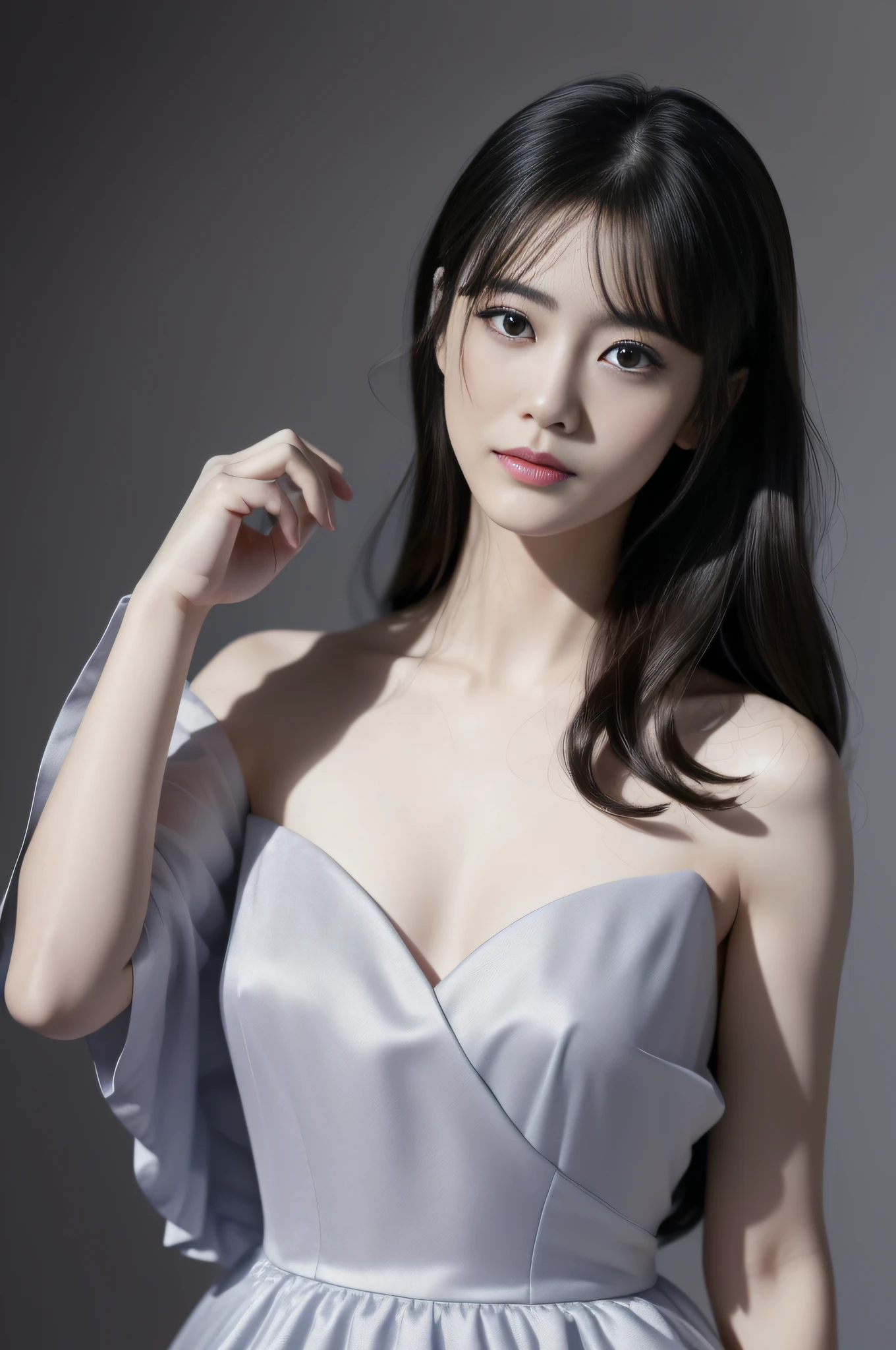 (extra detailed body、extra detailed face、best qualtiy:1.2)、femele、looking at the viewers、Worldview along the way、Upstyle hairstyles、Party Dress Outfit、a smile、Fancy accessories、Mojiko Retro in the background
