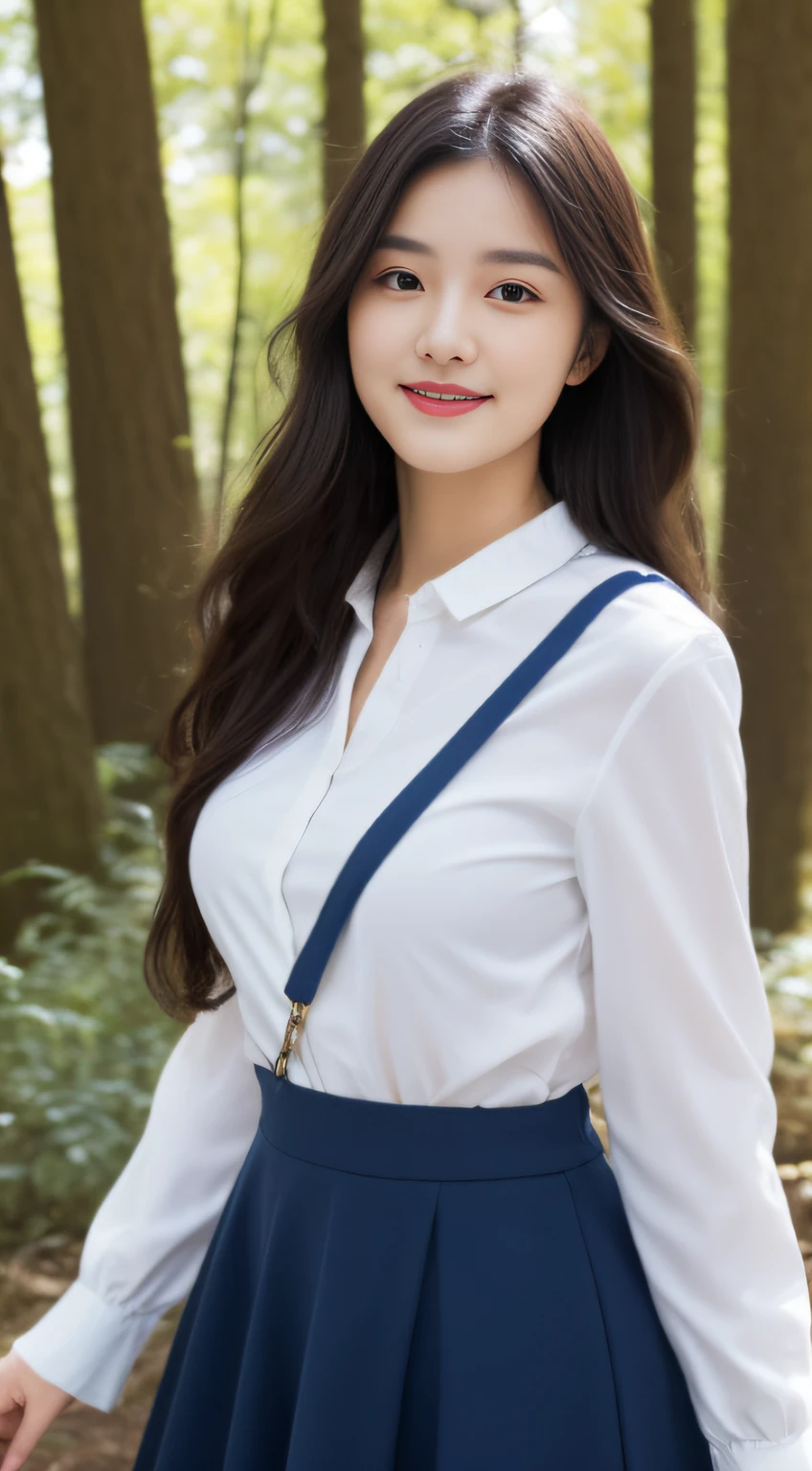 A beautiful and cute girl, full body photo, extremely beautiful and delicate, black hair, sweet smile, delicate beautiful fair skin, realistic and realistic, exquisite and complete facial features, detailed facial portrayal, high nose bridge, flowing smooth hair, extremely delicate hair, soft temperament, face light, tall, thin, real, hyper-real, full-body lens, forward tilt angle, ultimate picture quality, highest precision, accurate and perfect human body structure. Blue sky and white clouds, sitting on the grassland, blue sky and white clouds, sunlight, cows and sheep, (suspenders, long skirts) panties are clearly visible