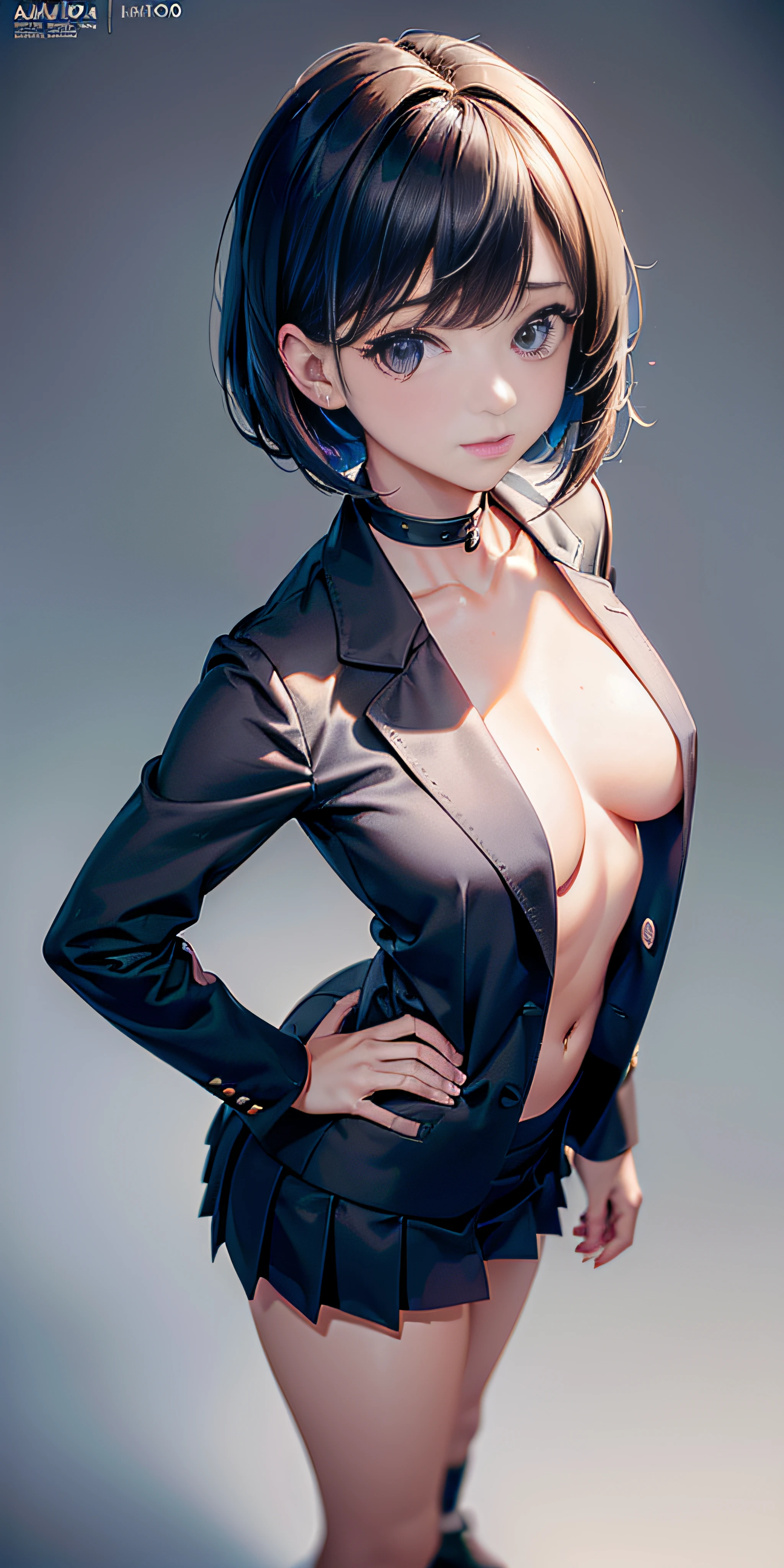 anime, estilo anime de mujer realista, (aegyo sal: 1), 18 years old girl, (blazer gris, cinta, minifalda plegada, calcetines, uniforme de escuela privada: 1.2), aula de secundaria, hermoso detalle en los ojos, (eye size: 3/4) luz en la cara, ((foto de cuerpo completo: 1.2)), luz especialmente fuerte, (ojos superiores, sonrisa sonriente: 1.2), piel brillante, (((cabello negro, cabello bob: 1.2))), (muslos gruesos), ulzzang-6500-v1.1: 0.2, bashful, (flash: 1.2), NSFW , (hinchado), ((postura seductora: 1.2, atractivo: 1.2)), (inactivo), (sentado en un escritorio en el aula: 1.2)), ((good anatomy: 1.2)), ((aula brillante y refrescante, fondo borroso: 1.2)), cara perfecta, cara linda y simetrica, (High Angle Shot: 1.2)s., Natural side lighting, ((8k, fotos RAW, calidad superior, obras maestras), High Definition RAW color photos professional close-up photos, (realista, fotorrealismo: 1.37), (highest quality), (mejores sombras), (mejores ilustraciones), Clavicles ((grandes)), ((erotic, sexy, ultra-high-resolution, 8K HD Unified CG Wallpapers, Physical representation, movie lighting), Canon EOS R50 camera 50mm lens