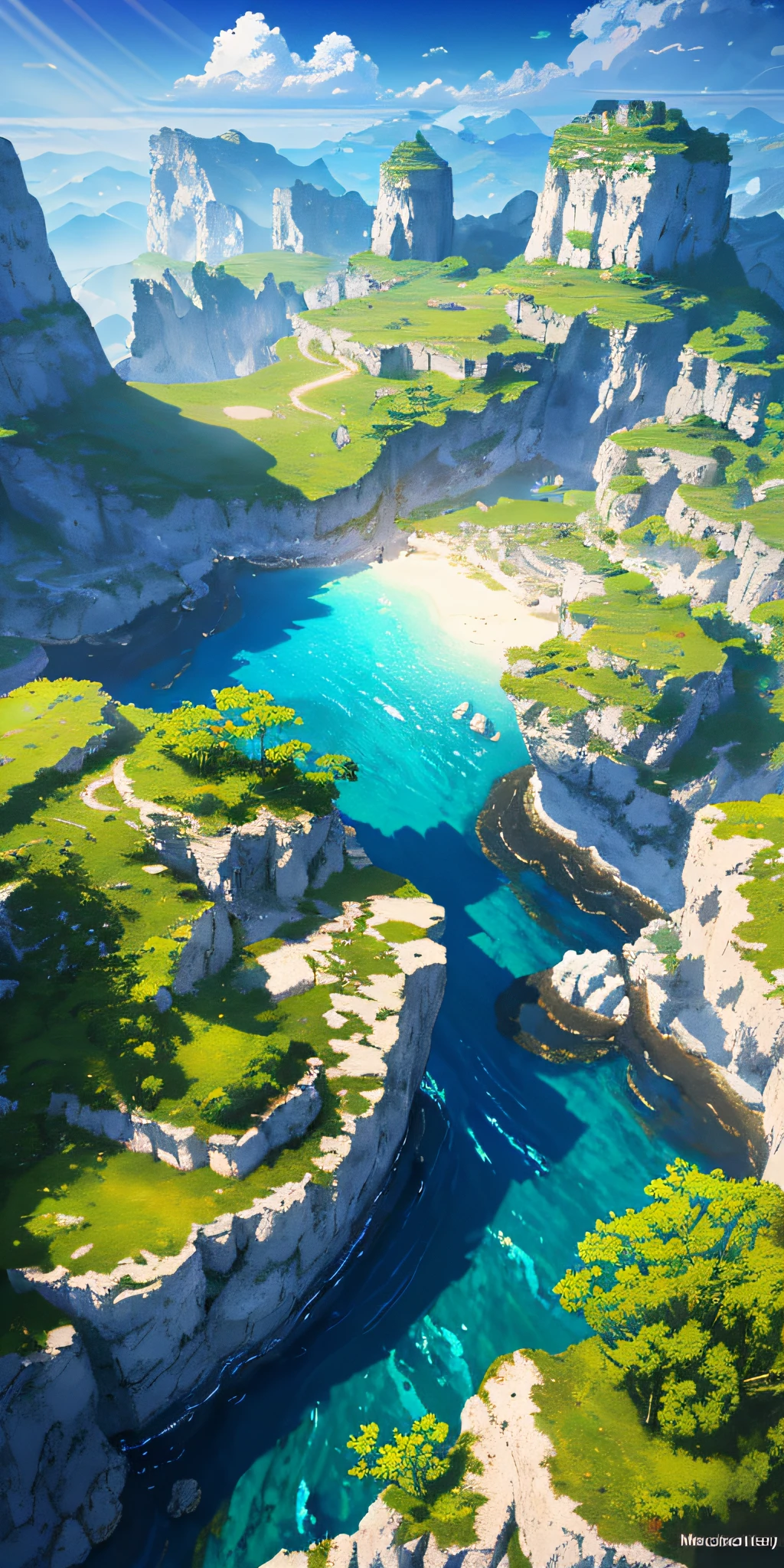 tmasterpiece, best qualtiy, (Very detailed CG unity 8k wallpaper) (best qualtiy), (Most Best Illustration), (best shadow) Nature', Blue sea, Light tracking, ultra - detailed, glarelight, cinematric light, Soft light ,Pure scenery,Amazing landscape photos --v6