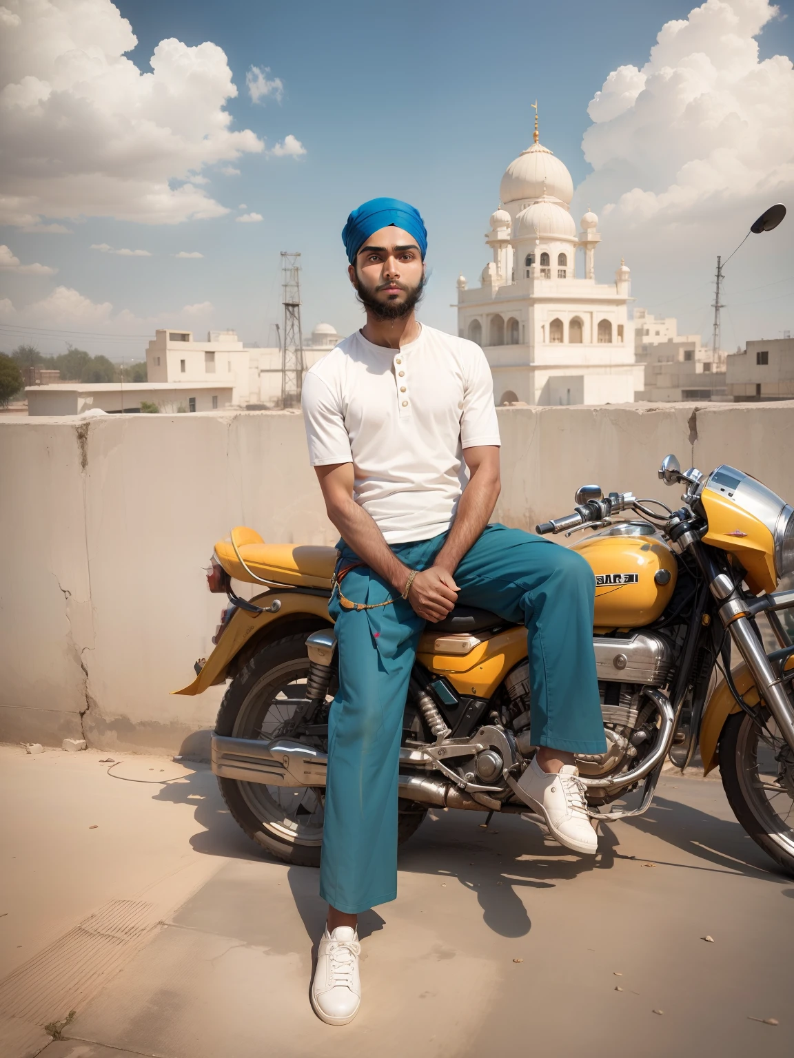 Change backgrounds in Building in cute sikh boy