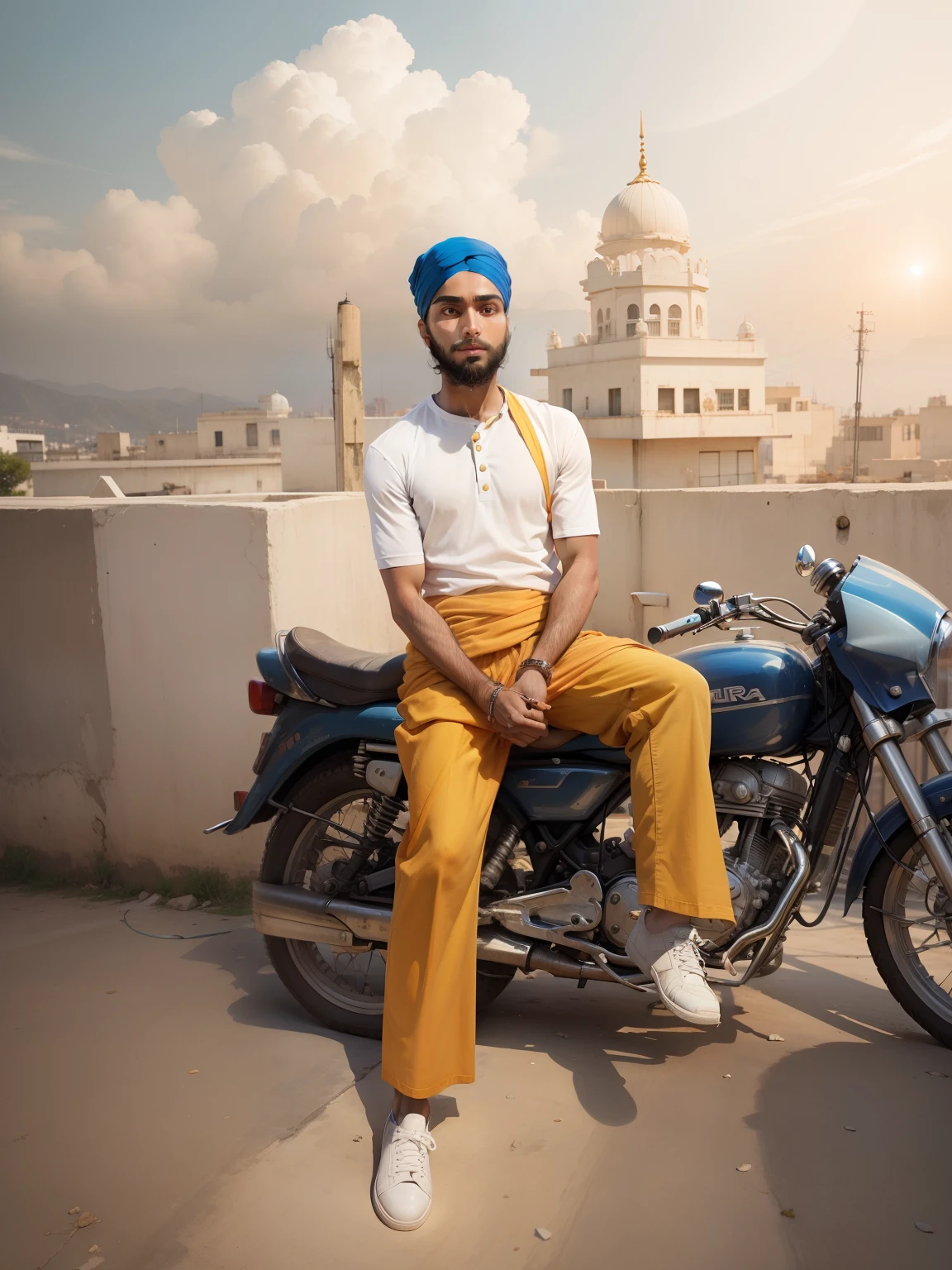 Change backgrounds in Building in cute sikh boy