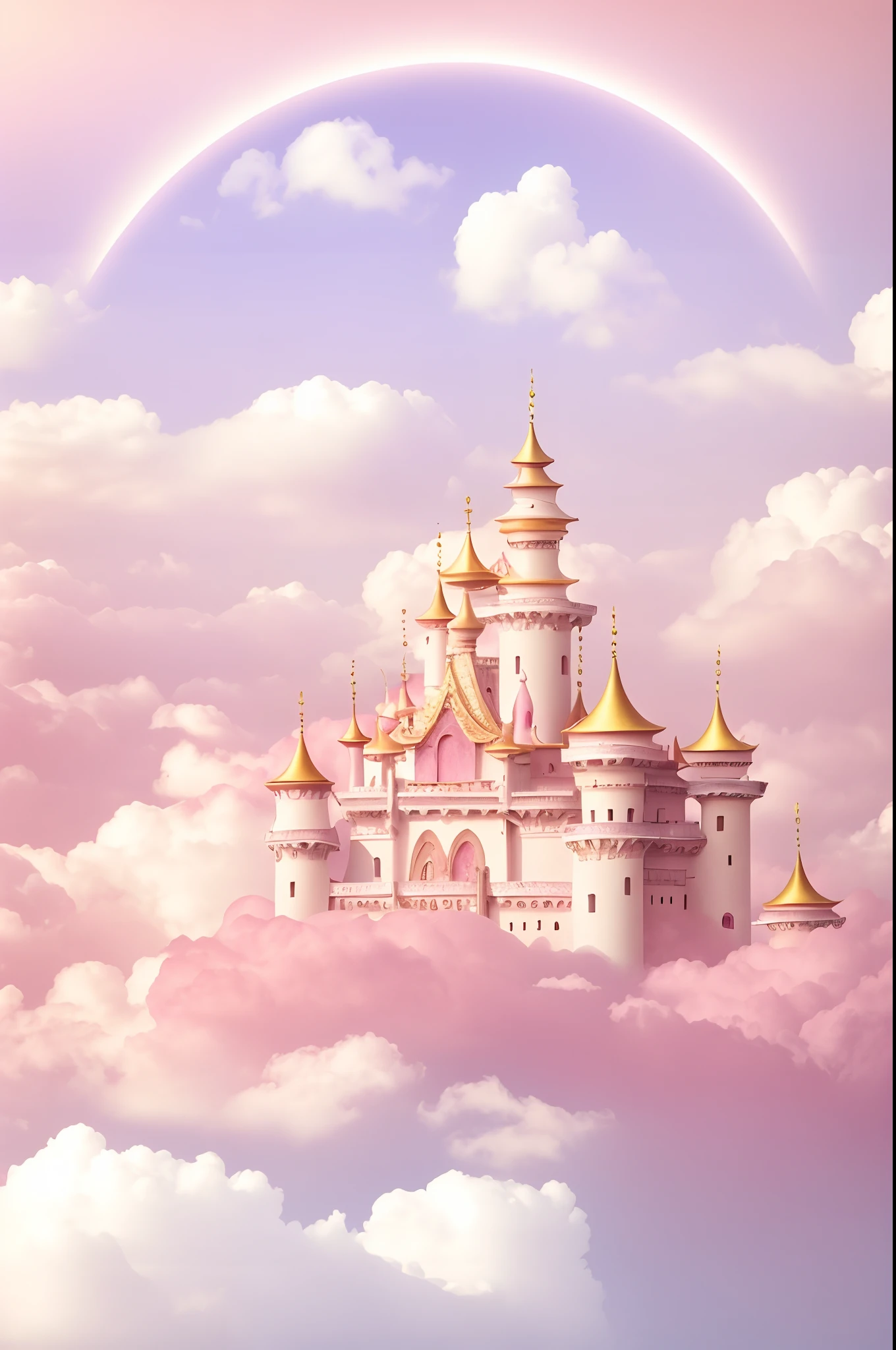 There is cake on the table in the clouds, fairy tale style background, stunning arcanum backdrop, Magical cloudy background, palace background, palace floating in heaven, paradise background, ballroom background, pink fog background, lie on white clouds fairyland, flying cloud castle, light kingdom backdrop, heaven pink, gymnasium background, dreamy atmosphere and drama, Cloud Palace，Great love，love heart