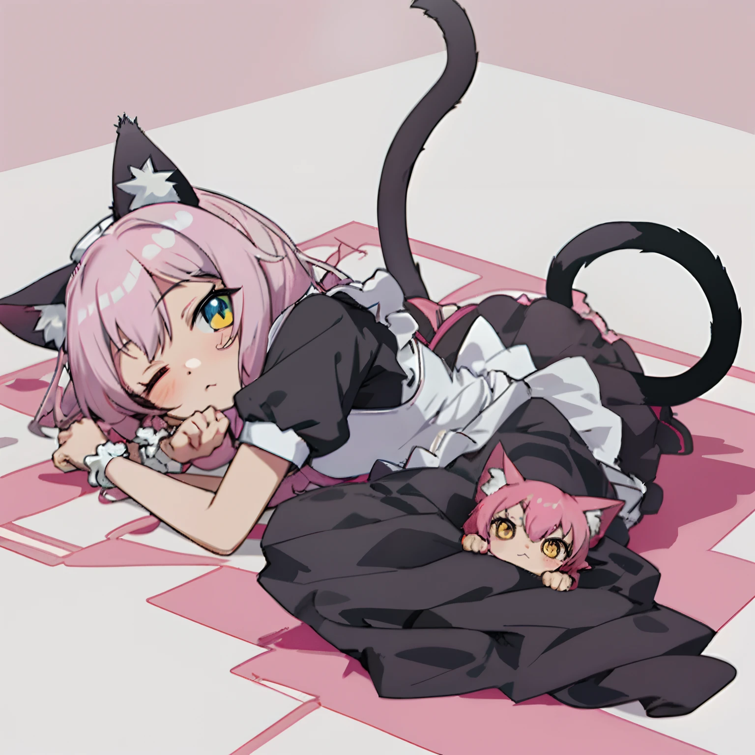Anime character lying on the ground with cat ears and clothes, anime cat girl in a maid costume, cute anime catgirl, Cute!! tchibi!!! cat woman, anime moe art style, anime catgirl, anime cat, Pisif, Very beautiful anime cat girl, anime girl with cat ears, nyaruko-san, at pixiv, Cat girl