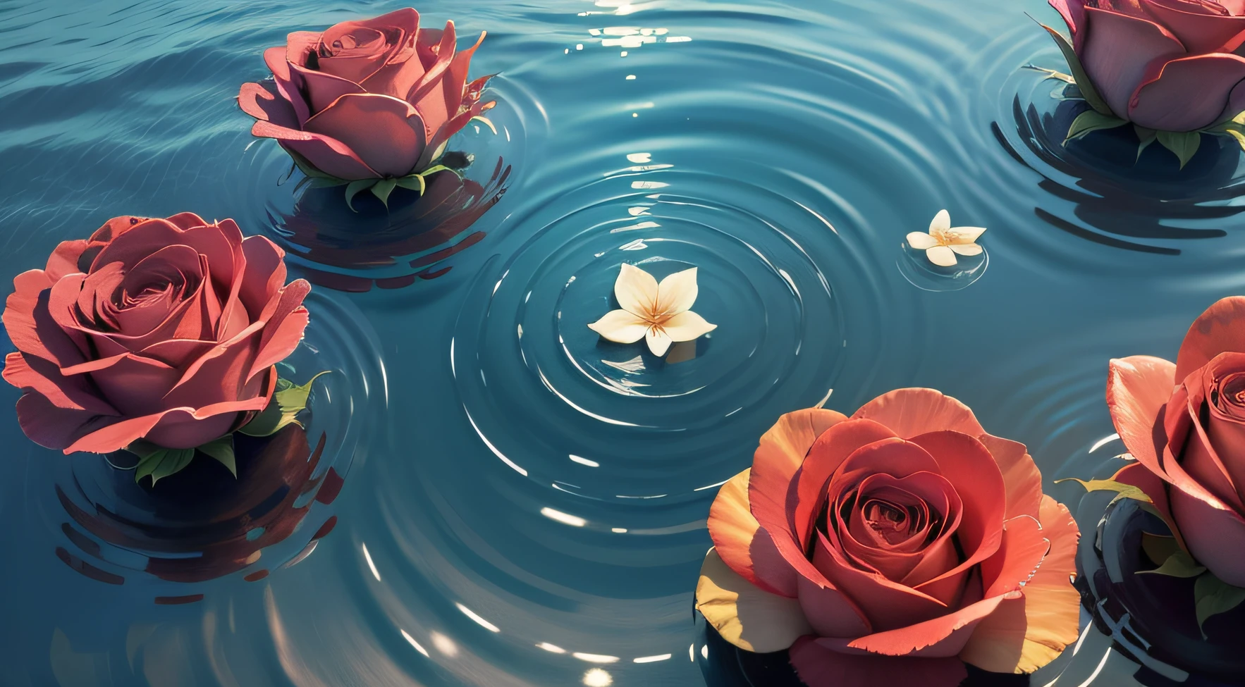 Roses float in the seawater