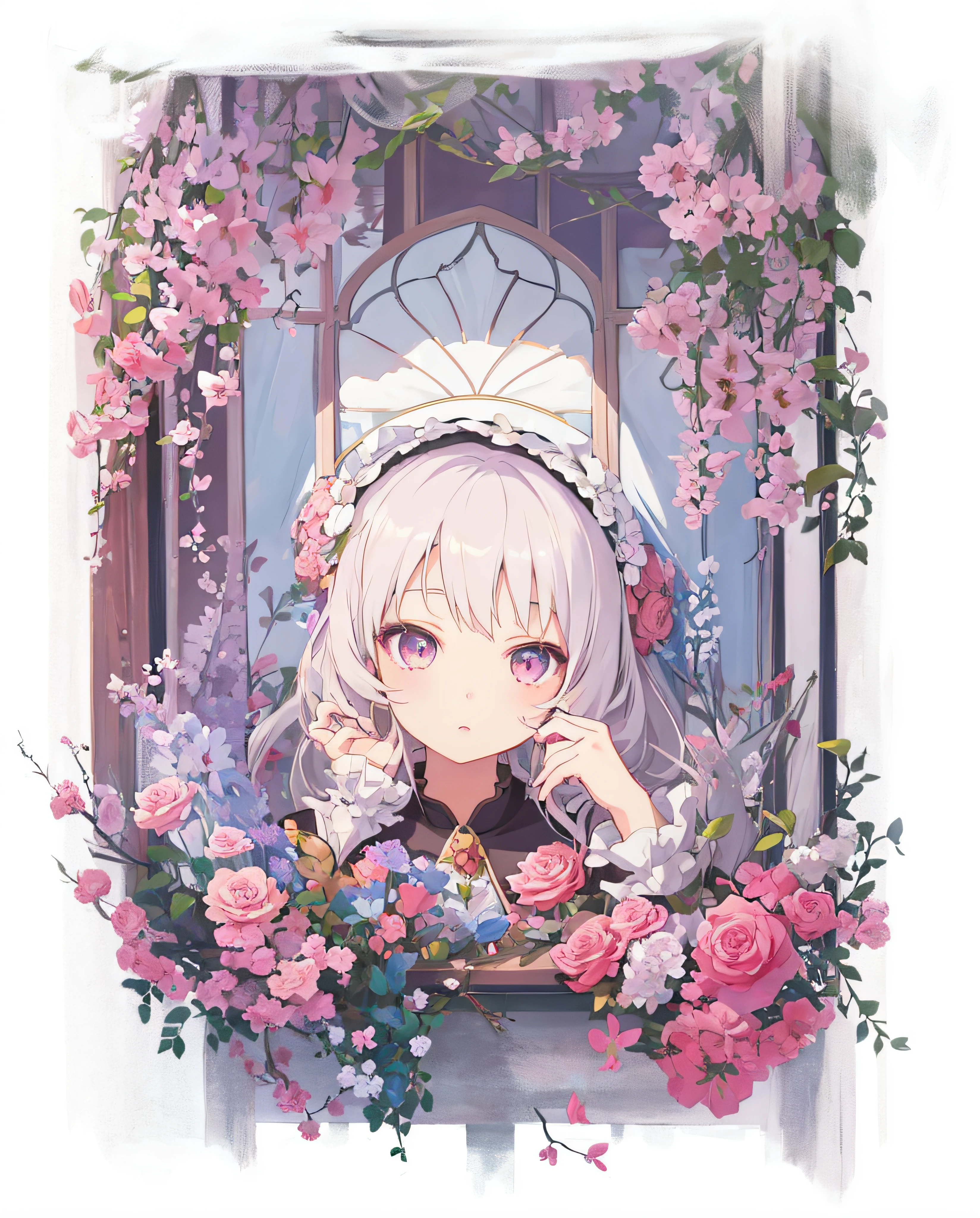 Anime girl in window with flowers and cat, portrait of magical girl, Guviz, Guweiz in Pixiv ArtStation, Guviz-style artwork, Guweiz on ArtStation Pixiv, Loli, zerochan art, guweiz masterpiece, official fanart, Soft anime illustration, small loli girl, lollipop,opulent,8K
