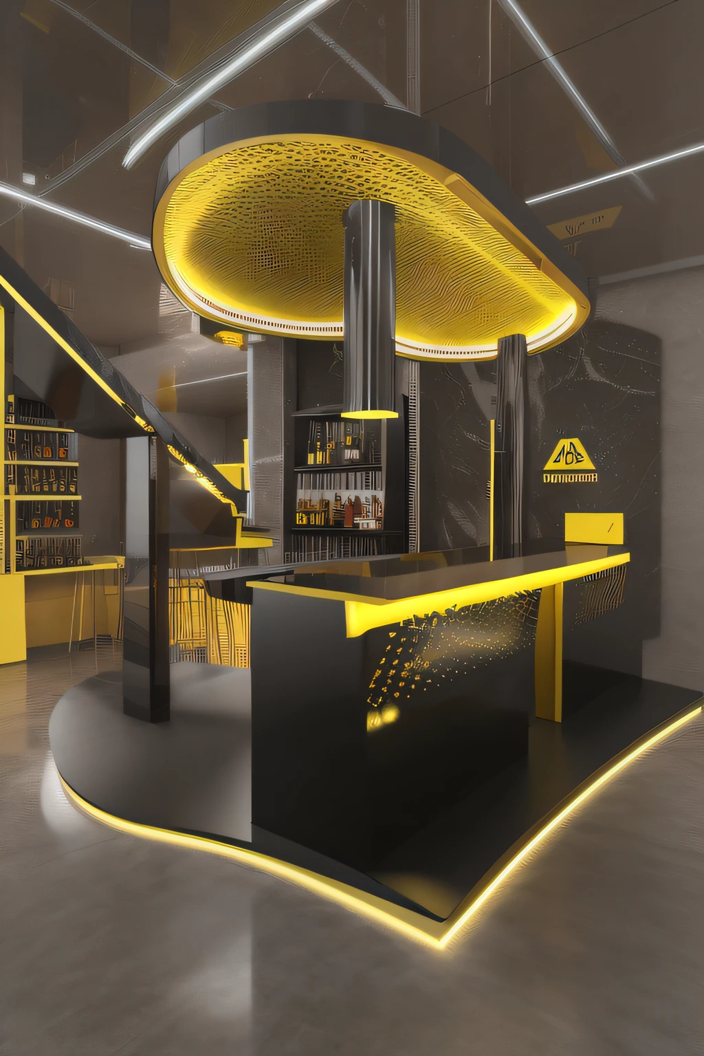 exhibition stand design, bar, night club, yellow and black