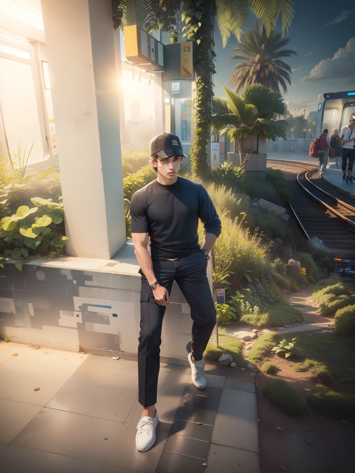 Change backgrounds in metro station in cute boy