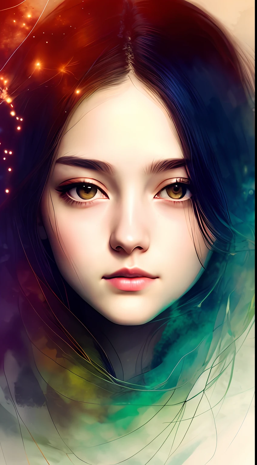 The female figure of Agnes Cecile,Radiation components,Soft color grading,Ink droplets drift away,Warm lights in autumn,Korean face