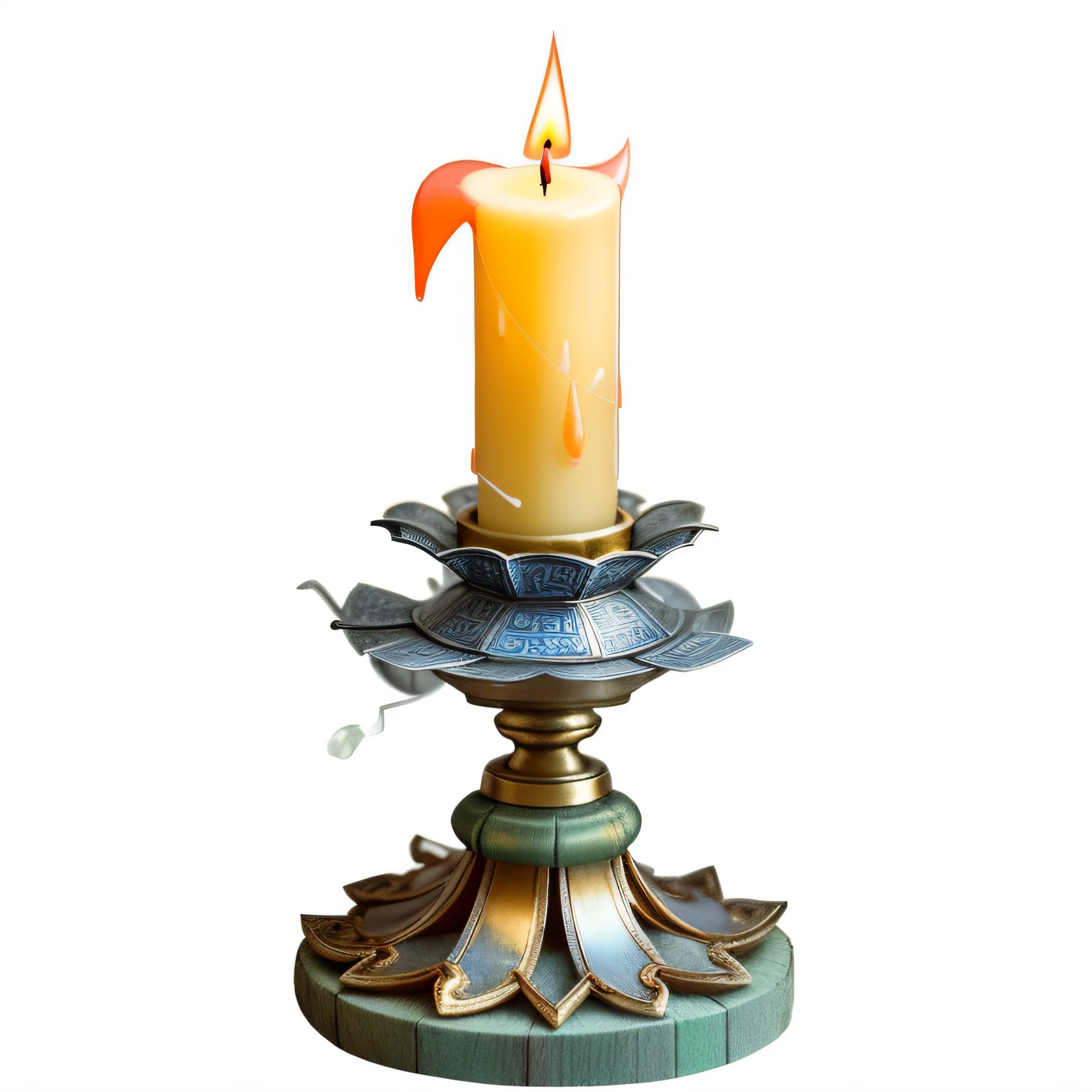 There is a candle sitting on a stand, candle dripping wax, on a candle holder, candle wax, candle dripping white wax, Candle, candle dripping wax, lit candle, waxy candles. Chinese elements, holding a candle holder, Drip candles, candle volumetric, the candle is on a wooden table, Melted wax, candle lighting, highly detailed melted wax, luz de velas,China-style,