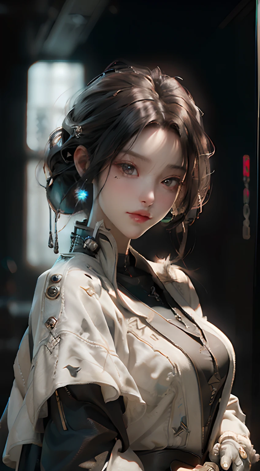 ((Best quality)), ((masterpiece)), (detailed:1.4), 3D, an image of a beautiful cyberpunk female,HDR (High Dynamic Range),Ray Tracing,NVIDIA RTX,Super-Resolution,Unreal 5,Subsurface scattering,PBR Texturing,Post-processing,Anisotropic Filtering,Depth-of-field,Maximum clarity and sharpness,Multi-layered textures,Albedo and Specular maps,Surface shading,Accurate simulation of light-material interaction,Perfect proportions,Octane Render,Two-tone lighting,Wide aperture,Low ISO,White balance,Rule of thirds,8K RAW,
