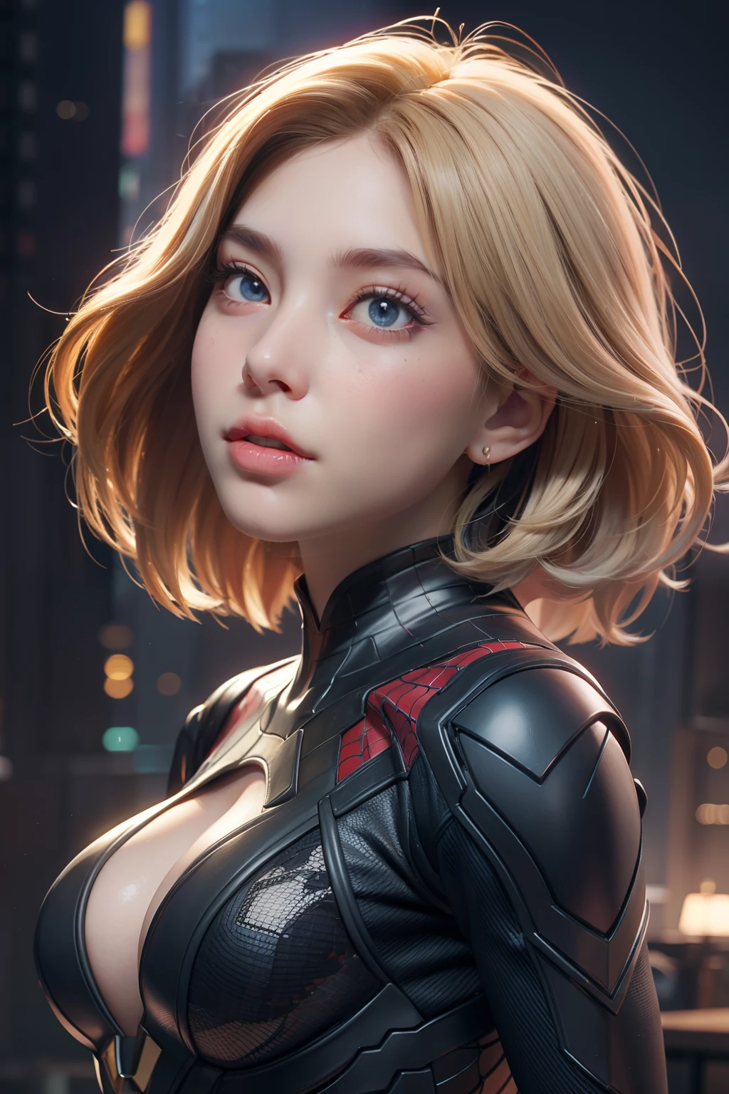 (1girl:1.3), solo, __body-parts__, official art, unified 8k wallpaper, super detailed, beautiful and aesthetic, beautiful, masterpiece, best quality, raw, masterpiece, super fine photo, best quality, super high resolution, photorealistic realism, sunlight, full body portrait, amazing beauty,, dynamic pose, delicate face, vibrant eyes, (from the front), she is wearing a Spider-man suit, red and black color scheme, spider, very detailed abandoned warehouse background, Detailed face, detailed complex busy background, messy, gorgeous, milky white, highly detailed skin, realistic skin details, visible pores, sharp focus, volumetric fog, 8k uhd, DSLR, high quality, film grain, fair skin, photo realism, lomography, huge metropolis in future dystopia, seen from below, translucent