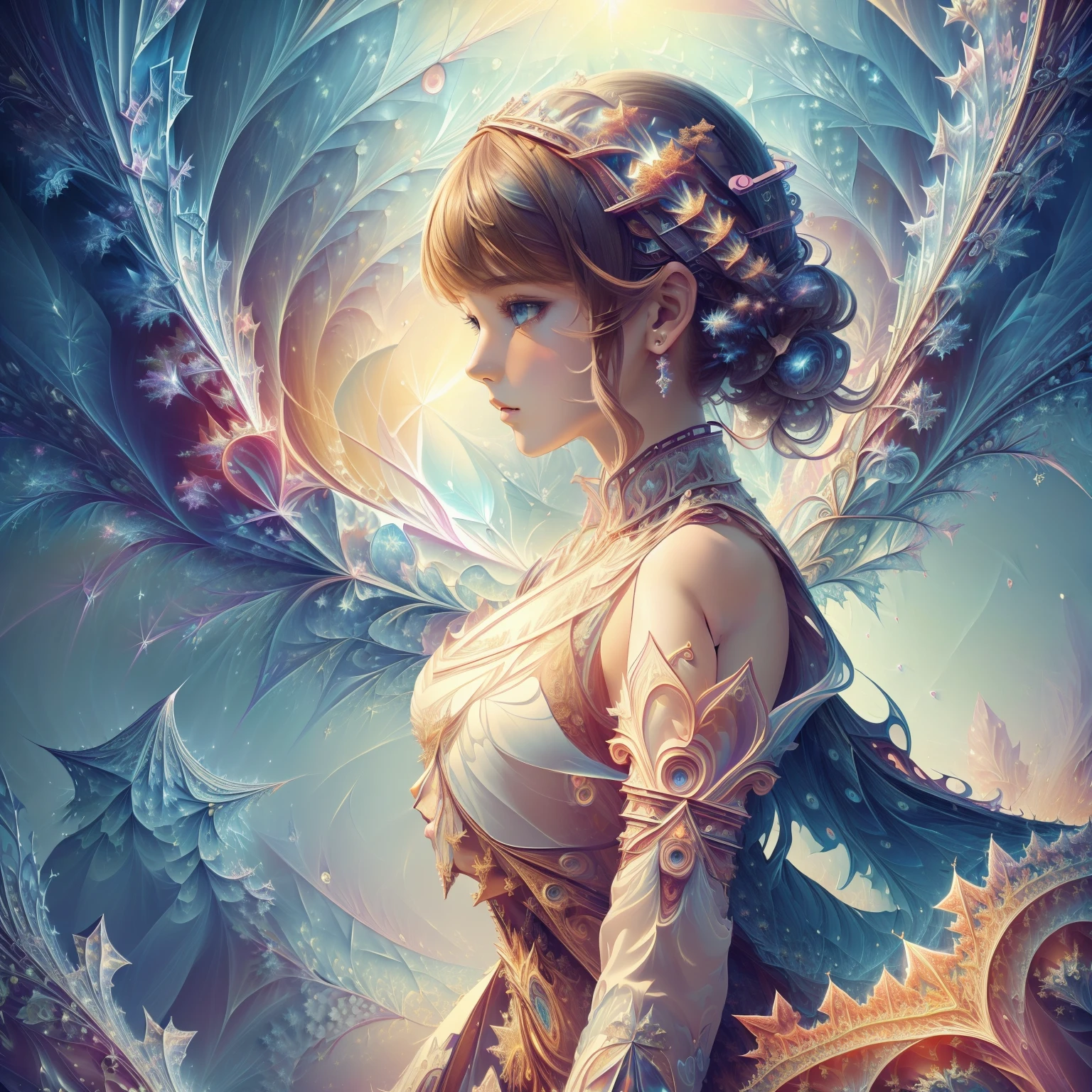 Beautiful pink iridescent colors, stunning rainbow macro eyes with rainbow coloring and realistic shading, extremely detailed and complex magical creatures and magical birds and magical butterflies, high resolution, puffy lips