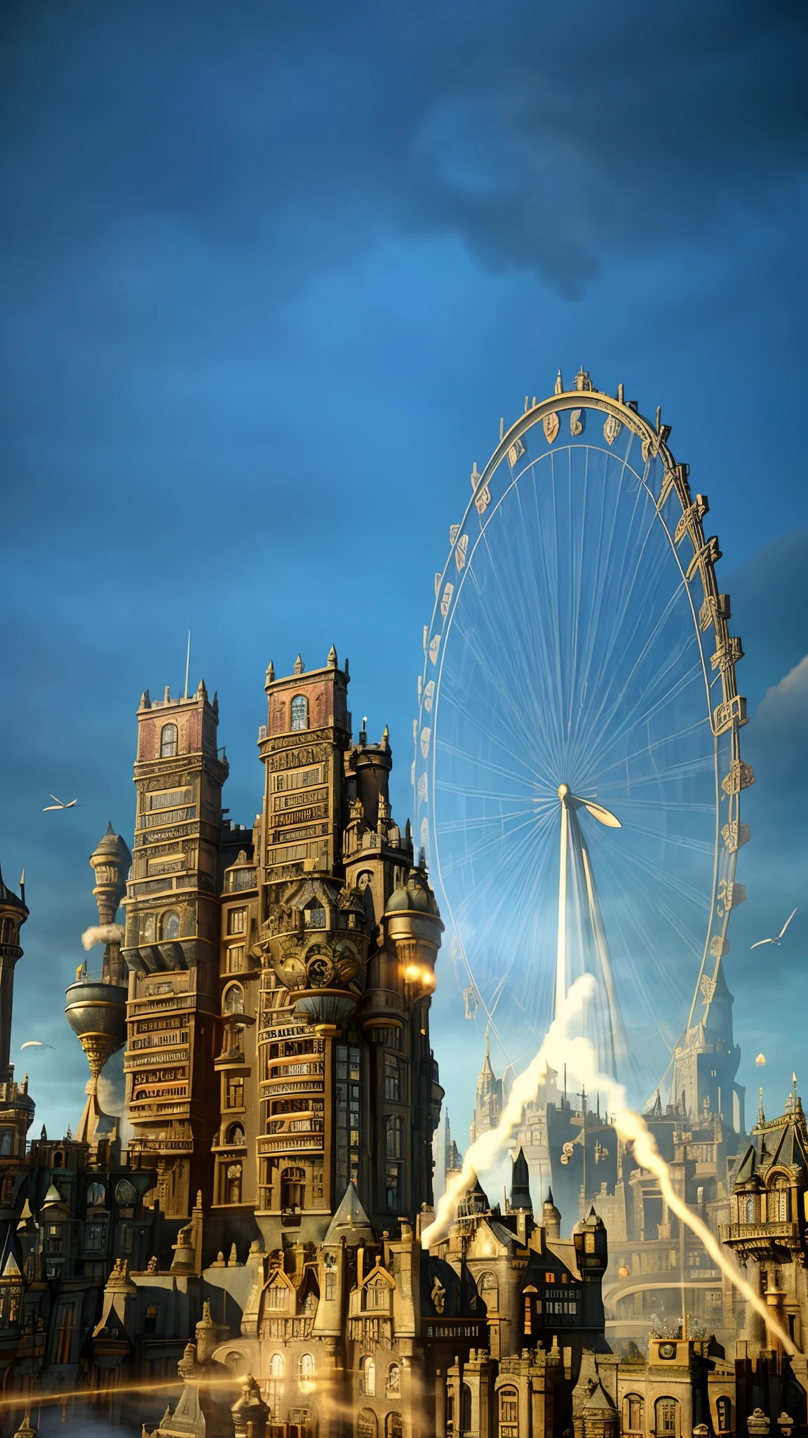 there are many different types of buildings in this picture. in steampunk
cityscape. flying cloud castle. a steampucnk city. steampunk concept art.
steampunk villages castles, victorian steampunk mega city, steampunk city. inspired by lan MeQue. very far royal steampunk castle. steampunk city
background. ancient steampunk city, detailed digital concept art. flying
ships in the background