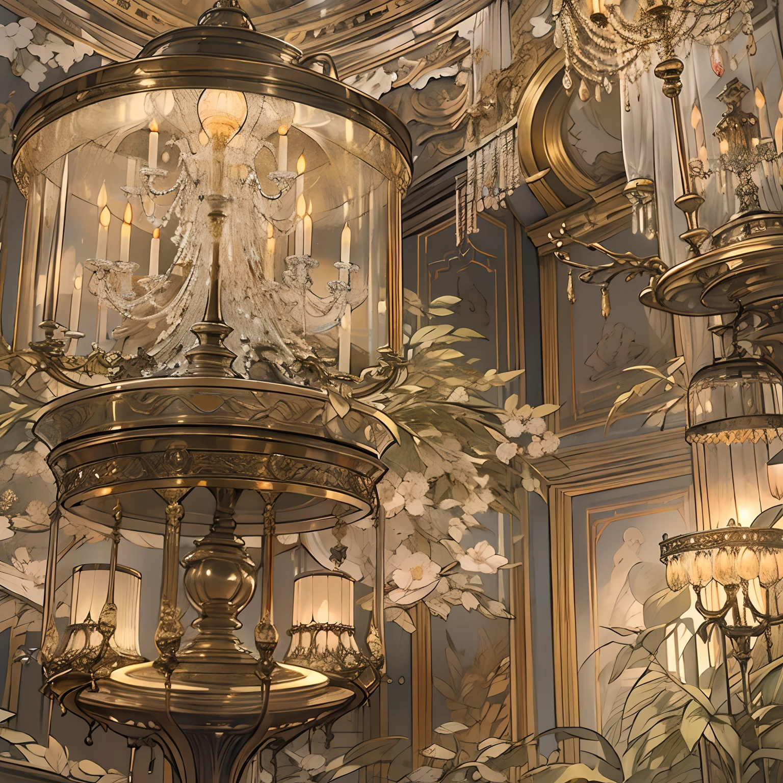 A palace lamp of lamp shadow beef made from a sugar rack,The surface of the lamp has a rich image pattern,The overall palace lamp is transparent,delicated,Beautiful ,in the style of the stars art group xing xing, 32K, Best quality, Masterpiece, Super detail, High details,
