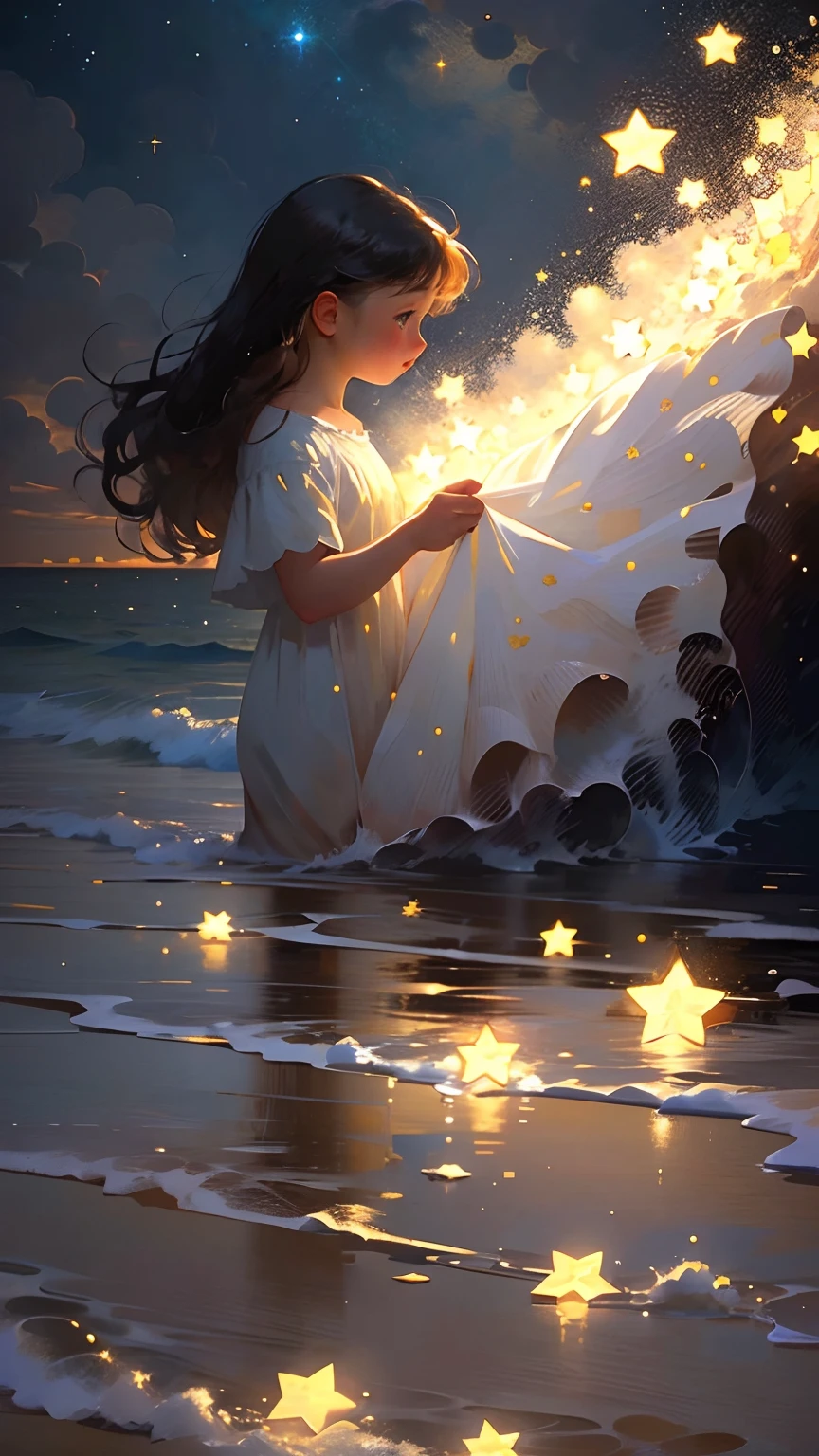 (((Masterpiece: 1.2, Realistic: 1.37, Ultra-high resolution))), beachside，the night，Wallpapers，Rose petals everywhere, High contrast, Dynamic, Soft focus, stars, Starry sky, Sea,high qulity，highest  quality，No Man，Beautiful view