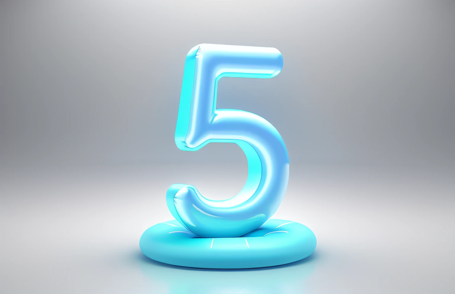 inflatable [Number 5] It seems to float in the air，plump，bulking，background is [a color] Background with，3D typography design。The overall aesthetic is ethereal and dreamy，Has a soft holographic finish on the typography, Masterpiece, High details, High quality