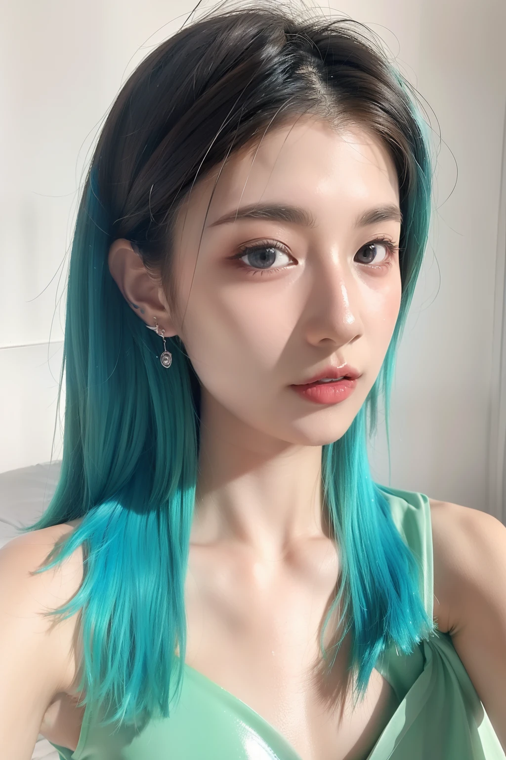 (masterpiece), best quality, 1girl, solo, slime girl, ligh, bedroom, loli, blue slime girl, upper body shot, portrait, digital art, beautiful, illustration, trending on artstation, featured on pixiv