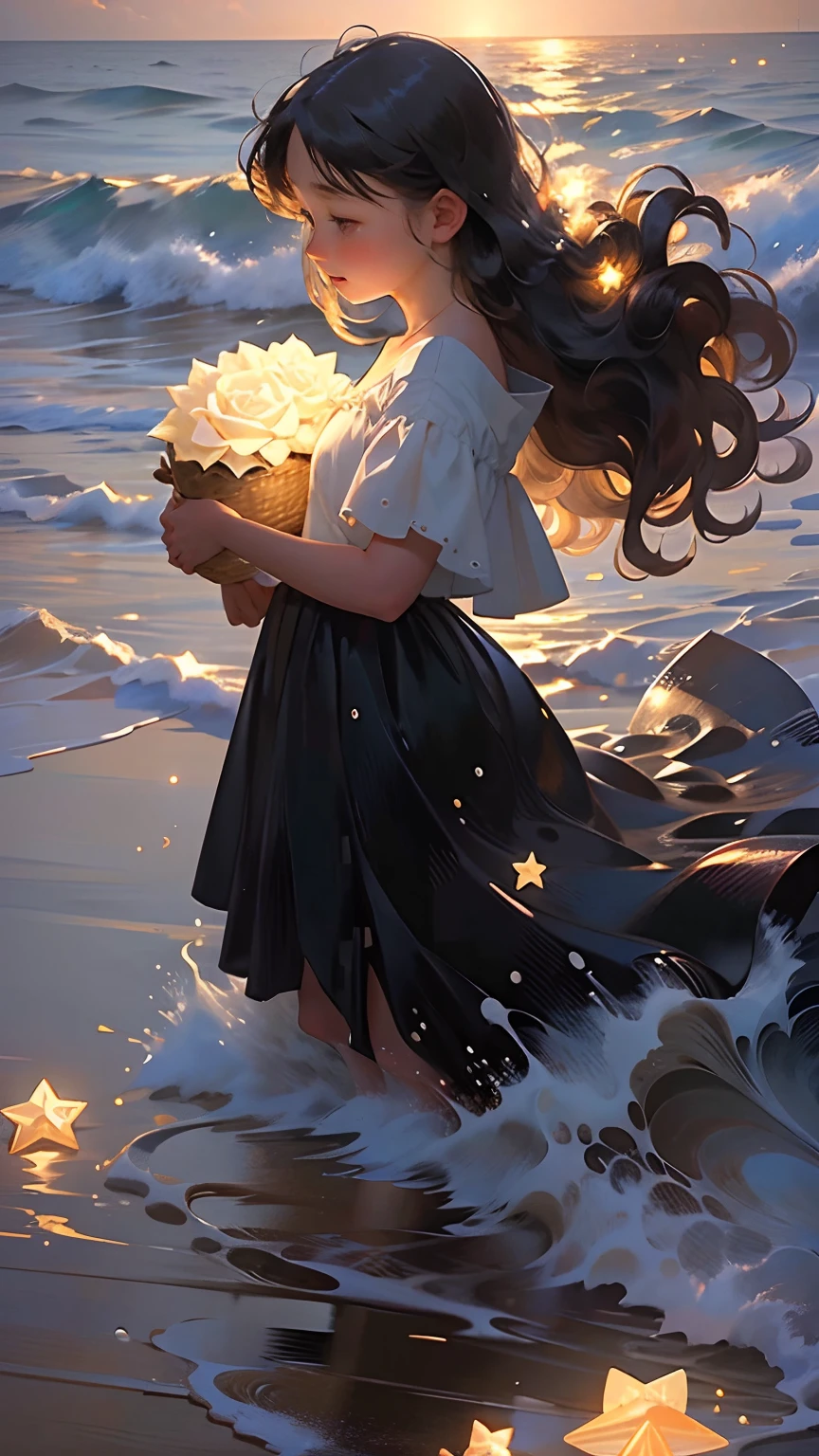 (((Masterpiece: 1.2, Realistic: 1.37, Ultra-high resolution))), beachside,the night,Wallpapers,Rose petals everywhere, High contrast, Dynamic, Soft focus, stars, Starry sky, Sea,high qulity,highest quality,No Man,Beautiful view