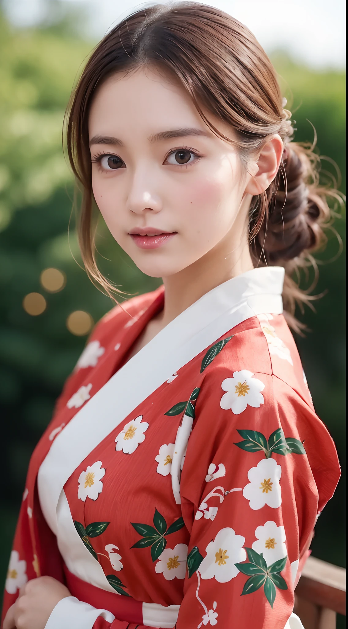 (In the bustling landscape of festivities:1.2)、30-year-old young woman vividly emerges in 8K top quality footage、(Wearing a yukata with a red pattern on white:1.2)、Its cuteness and beauty are fused、Beautiful detailed style and beautiful detailed face、Looks like a masterpiece、
Her beautiful detailed eyes and double eyes are、Shine as brightly as the festivities of the festival、Beautiful brown hair swaying in the wind、It further enhances her charm、A yukata with a white and red pattern beautifully envelops her body、In harmony with the festive atmosphere、
(The viewer looks down from above:1.2)、With her kind eyes,(gazing at viewer:1.2)、Together with the bustle of the festival、Her presence is projected.、Viewers can enjoy the beauty of 8K images、
This video is、It is a top-quality piece that combines festive fun with beautiful detailed style.、Viewers will be captivated by her graceful figure and gaze.。