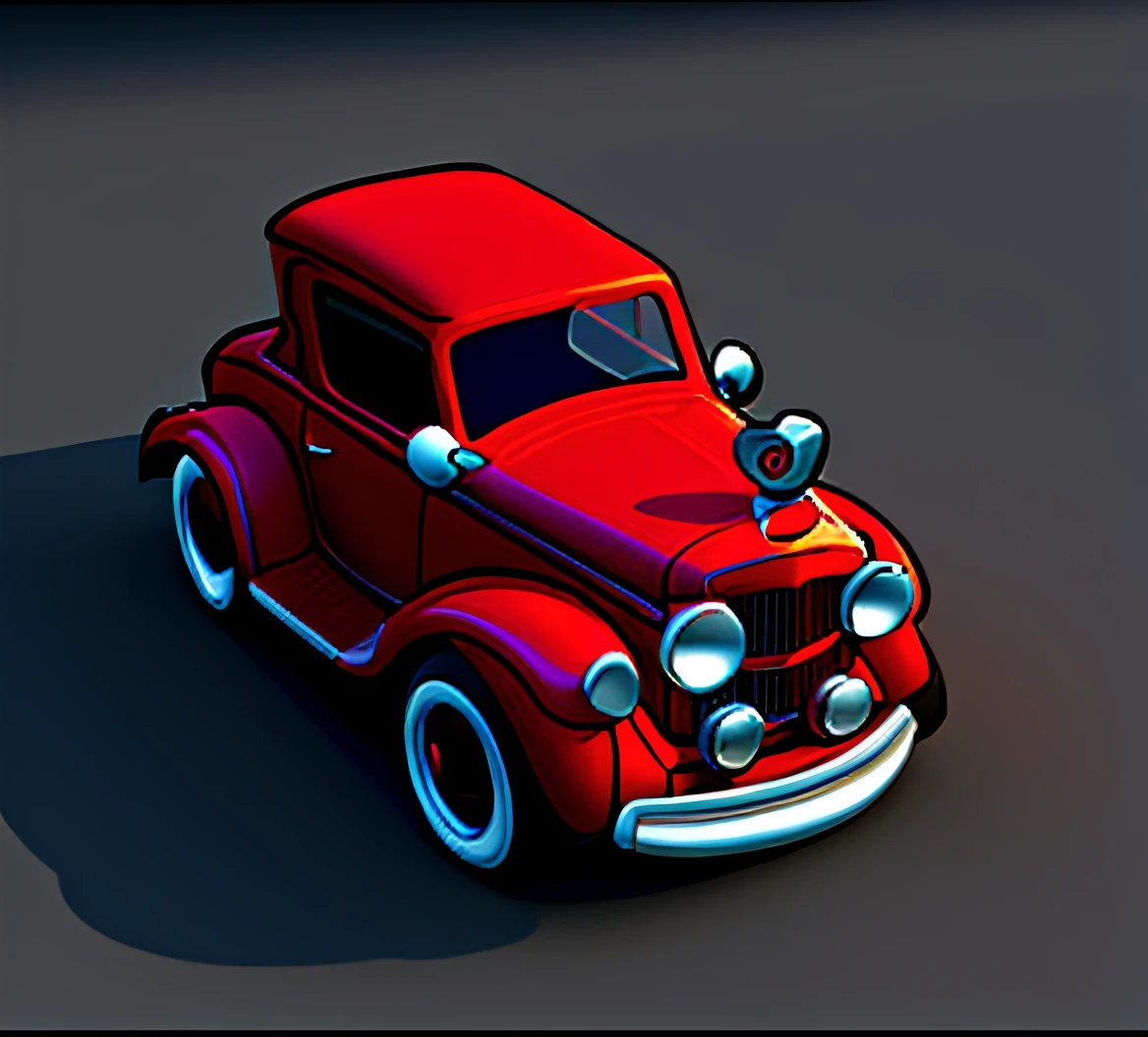 Cartoon car, Dark red classic car,toon - shading, car concept art, toon rendering, monochrome 3 d model, cartoon shading, high detailed cartoon,