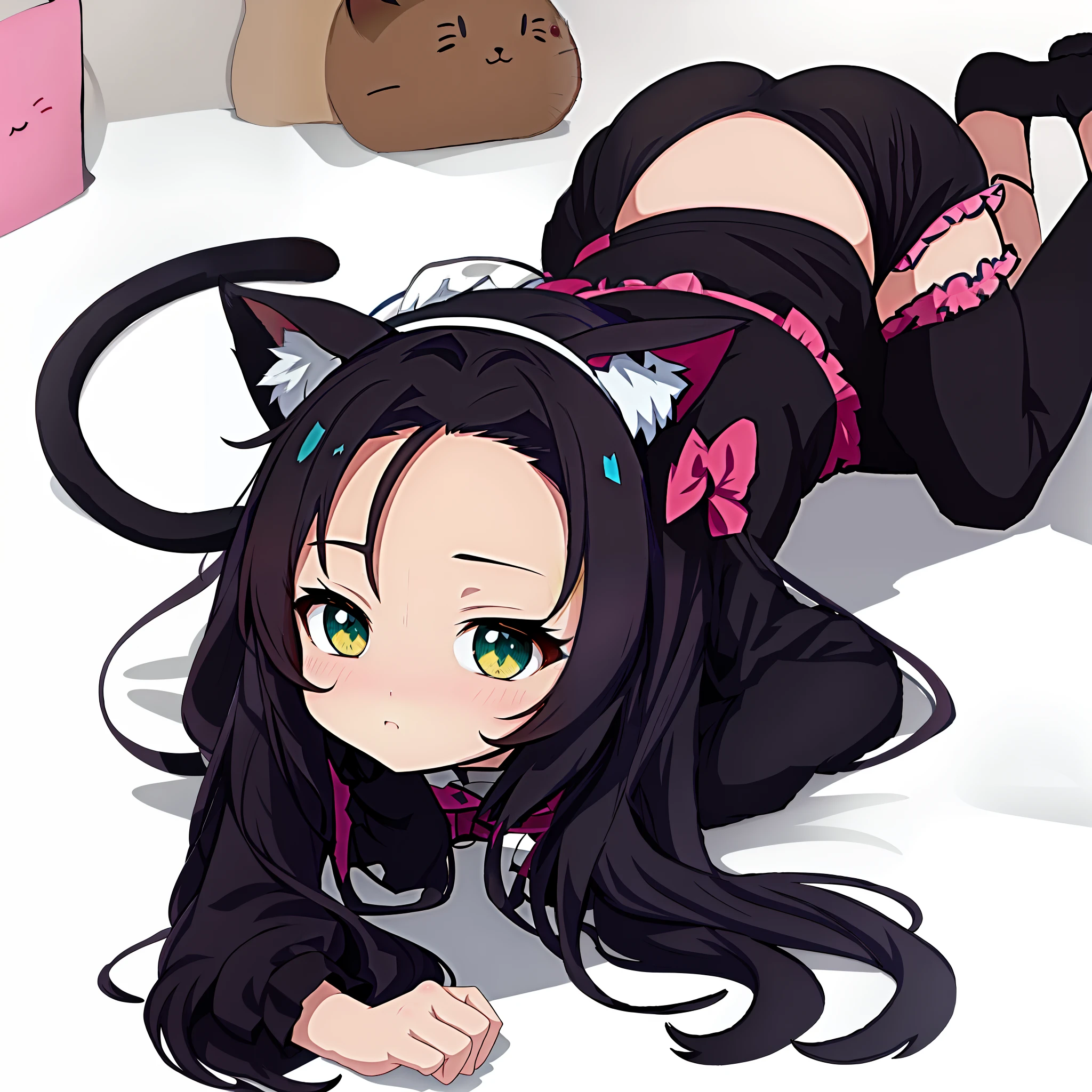 Anime girl lying on the ground，Has cat ears and tail, cute anime catgirl, anime girl with cat ears, anime catgirl, Very beautiful anime cat girl, anime moe art style, beautiful anime catgirl, very beautiful cute catgirl, Attractive cat girl, anime cat, seductive anime girls, (Anime girl), Cute anime girl, Cat girl