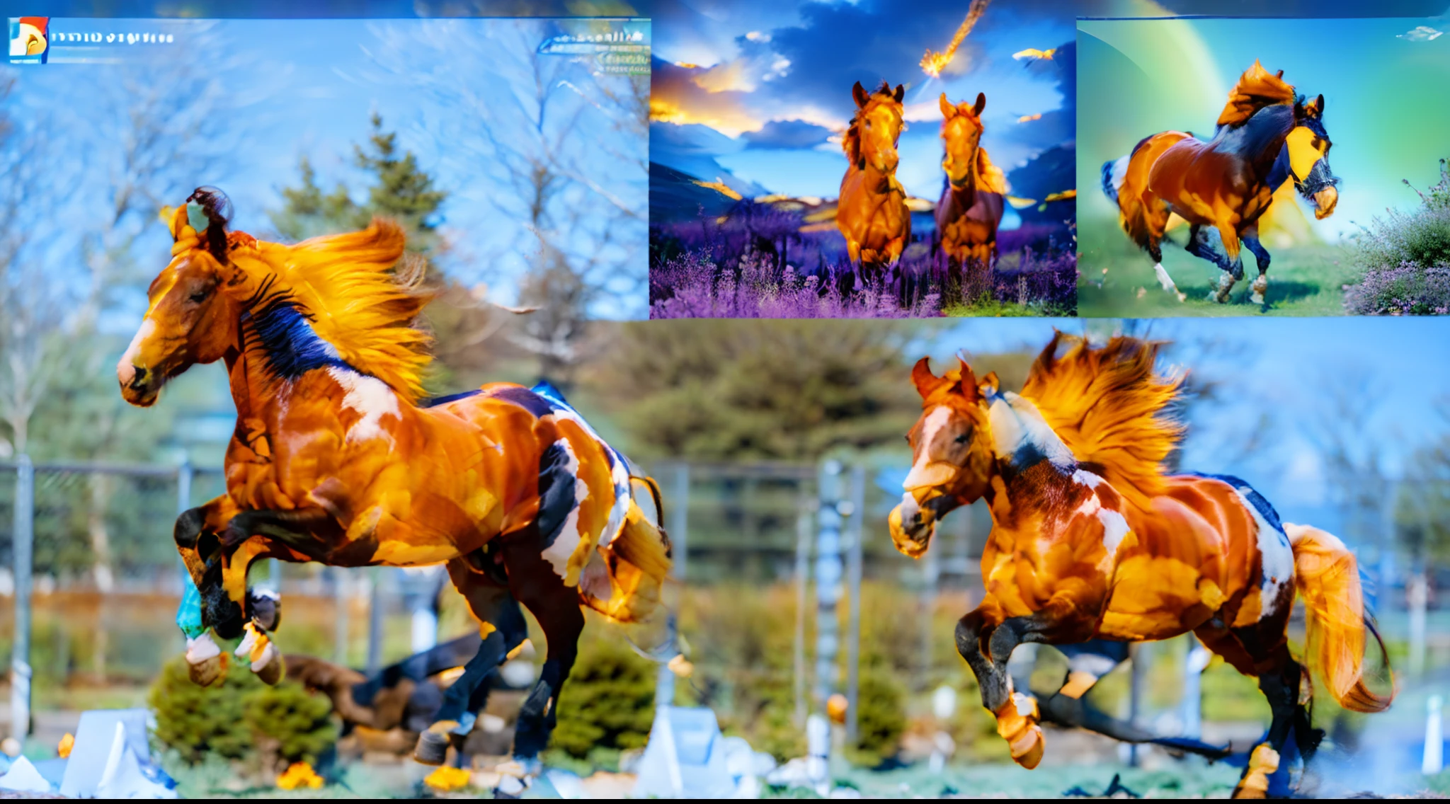 8horses,Ultra-grand scenes,super wide shot,1#cavalos,The first is the Light Casting Pegasus from the Supreme Heaven, which has a rainbow aperture from the Supreme Heaven,She rides between light and pure,No additional ornaments are needed to highlight her dignity and holiness,Even the sky showed her a clear sky,She has a deep enmity with the nightmare heavy ride from hell,The two never put their heads next to each other。2#cavalos,Surrounded by sulphurous flames, the Hellmare Heavy Ride makes every time a horse's hooves fall, stepping flat grass out of the lava from the ground。3#cavalos,The wind wings of the wind elf horse let its position be erratic,She carries a cyan aperture lightly and always can't help but tease the mechanical horse。4#cavalos,The mechanical horse is full of mecha beauty,The shoulder back position always reveals delicate mechanical fittings,Four kicks with a hydraulic pump and electromagnetic ejection device。5#cavalos,Unicorns want to steal all the horses' limelight with their pure and flawless beauty,Her unicorn flashed with the power of thunder。6#cavalos,Fairy Ryoma is compared to a unicorn,The fairy dragon is full of small stars shining with magical brilliance。7#cavalos,The female knight is charging on her knightly warhorse,Her lofty ideals made her will unstoppable,There is no doubt that she is the protagonist of this picture。8#cavalos,Chaotic horses from unknown territory,She blends in and has a weird style and chaotic colors that are almost unimaginable,Her presence makes the whole picture extremely dangerously uncertain,The slightest mistake can confuse the colors around it。Eight extremely special and rare horses surround each other,A large herd of horses galloped ahead,Gallop across the steppe like a clock。The vast plains of the epic scene are rich in aquatic plants,In the distance is the snow-capped summit of Mount Everest,Snow creek flows into the sea,At the other end is the magnificent giant city,The horse team entered and exited from t