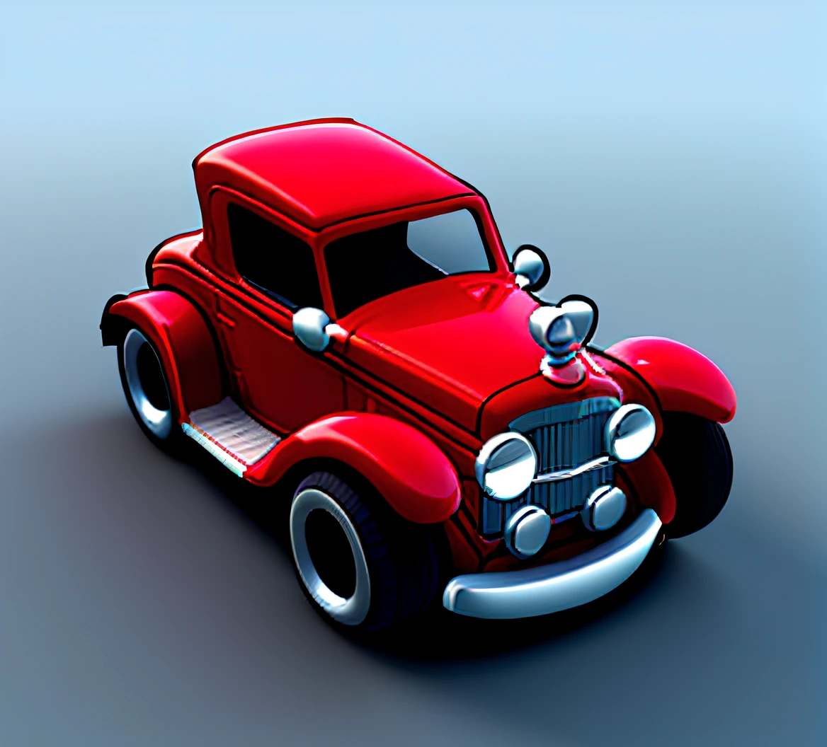 Cartoon car, Crimson classic car，car concept art, toon rendering, monochrome 3 d model,  high detailed cartoon,