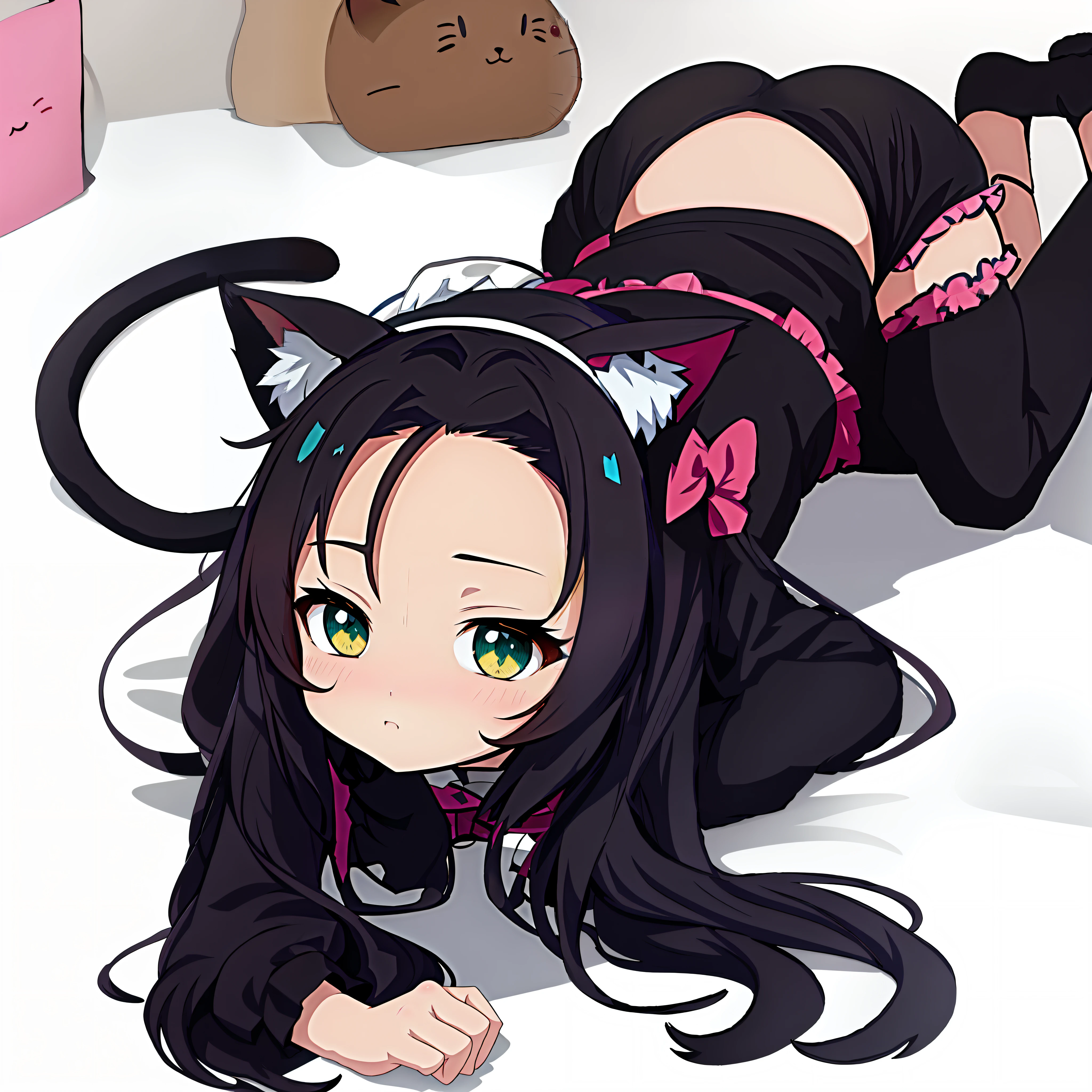 Anime girl lying on the ground,Has cat ears and tail, cute anime catgirl, anime girl with cat ears, anime catgirl, Very beautiful anime cat girl, anime moe art style, beautiful anime catgirl, very beautiful cute catgirl, Attractive cat girl, anime cat, seductive anime girls, (Anime girl), Cute anime girl, Cat girl