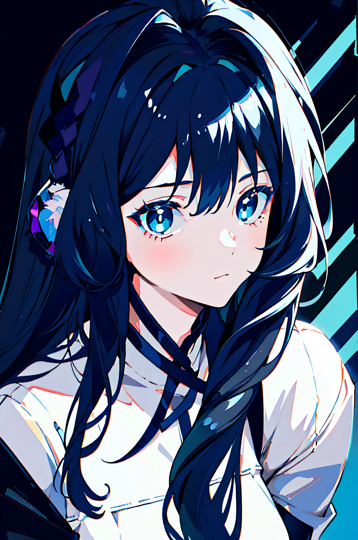 1girl, (close up face, masterpiece, best quality:1.2), 8k, official art, absurdres, (very dark blue background:1.4), HDR, facelight, ultra realistic, highres, photography, film grain, chromatic aberration, sharp focus, dynamic lighting, cinematic lighting, professional shadow, dark shadow, highest detailed, extreme detailed, ultra detailed, finely detail, real skin, delicate facial features, detailed face and eyes, sharp pupils,