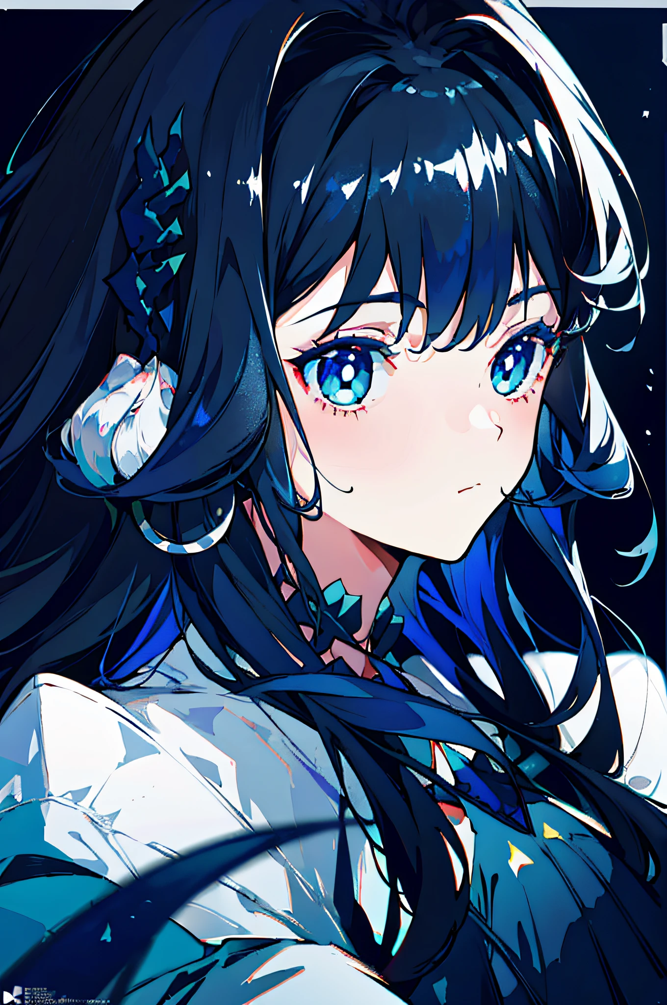 1girl, (masterpiece, best quality:1.2), 8k, official art, absurdres, (very dark blue background:1.4), HDR, facelight, ultra realistic, highres, photography, film grain, chromatic aberration, sharp focus, dynamic lighting, cinematic lighting, professional shadow, dark shadow, highest detailed, extreme detailed, ultra detailed, finely detail, real skin, delicate facial features, detailed face and eyes, sharp pupils,