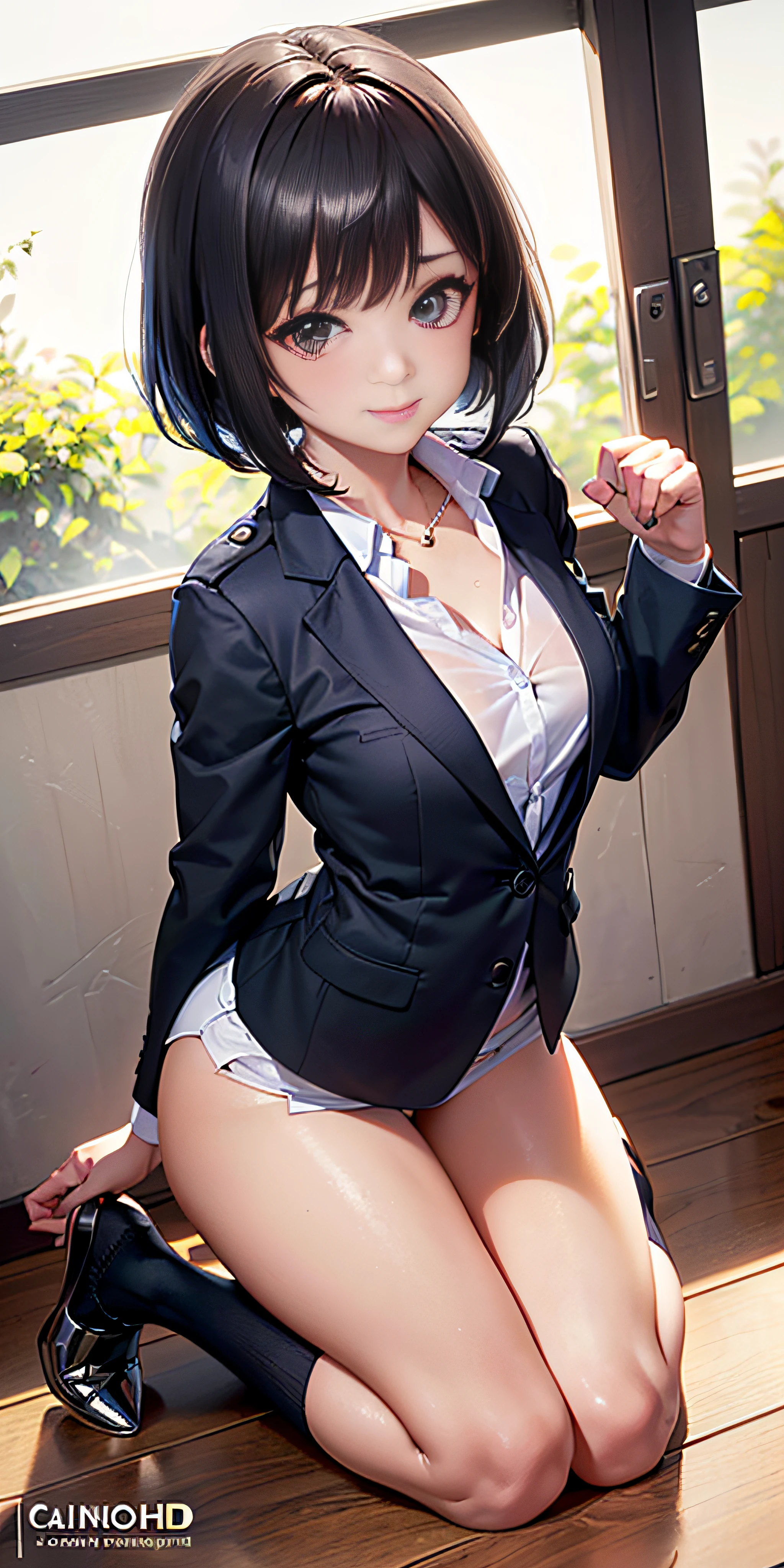 anime, estilo anime de mujer realista, (aegyo sal: 1), 18 years old girl, (blazer gris, cinta, minifalda plegada, calcetines, uniforme de escuela privada: 1.2), aula de secundaria, hermoso detalle en los ojos, (eye size: 3/4) luz en la cara, ((foto de cuerpo completo: 1.2)), luz especialmente fuerte, (ojos superiores, sonrisa sonriente: 1.2), piel brillante, (((cabello negro, cabello bob: 1.2))), (muslos gruesos), ulzzang-6500-v1.1: 0.2, bashful, (flash: 1.2), NSFW , (hinchado), ((postura seductora: 1.2, atractivo: 1.2)), (inactivo), (sentado en un escritorio en el aula: 1.2)), ((good anatomy: 1.2)), ((aula brillante y refrescante, fondo borroso: 1.2)), cara perfecta, cara linda y simetrica, (High Angle Shot: 1.2)s., Natural side lighting, ((8k, fotos RAW, calidad superior, obras maestras), High Definition RAW color photos professional close-up photos, (realista, fotorrealismo: 1.37), (highest quality), (mejores sombras), (mejores ilustraciones), Clavicles ((grandes)), ((erotic, sexy, ultra-high-resolution, 8K HD Unified CG Wallpapers, Physical representation, movie lighting), Canon EOS R50 camera 50mm lens